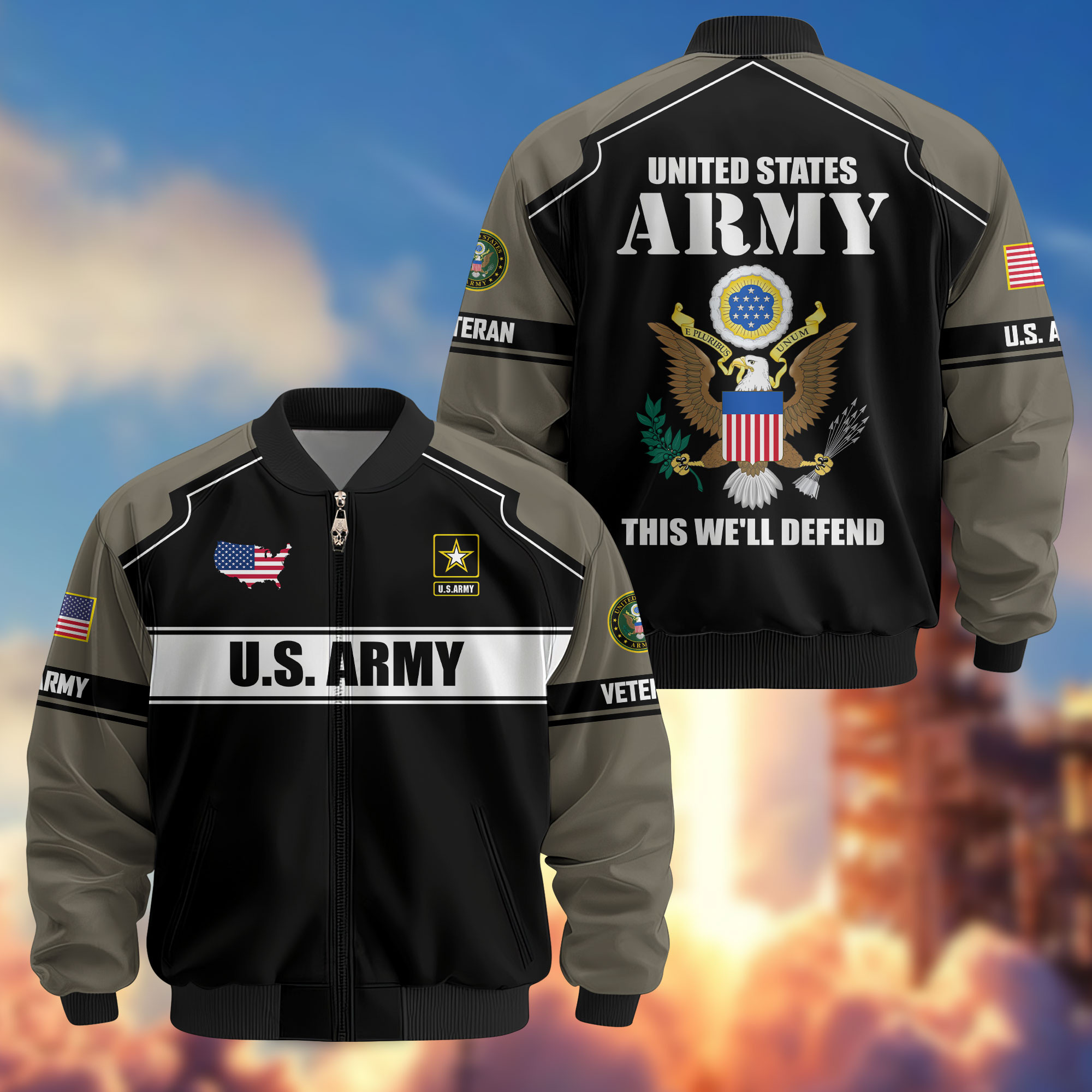 Premium US Veteran Bomber Jacket ATTN140921, Waterproof Windbreaker Coat, US Veteran Gift, Veterans Day Gift