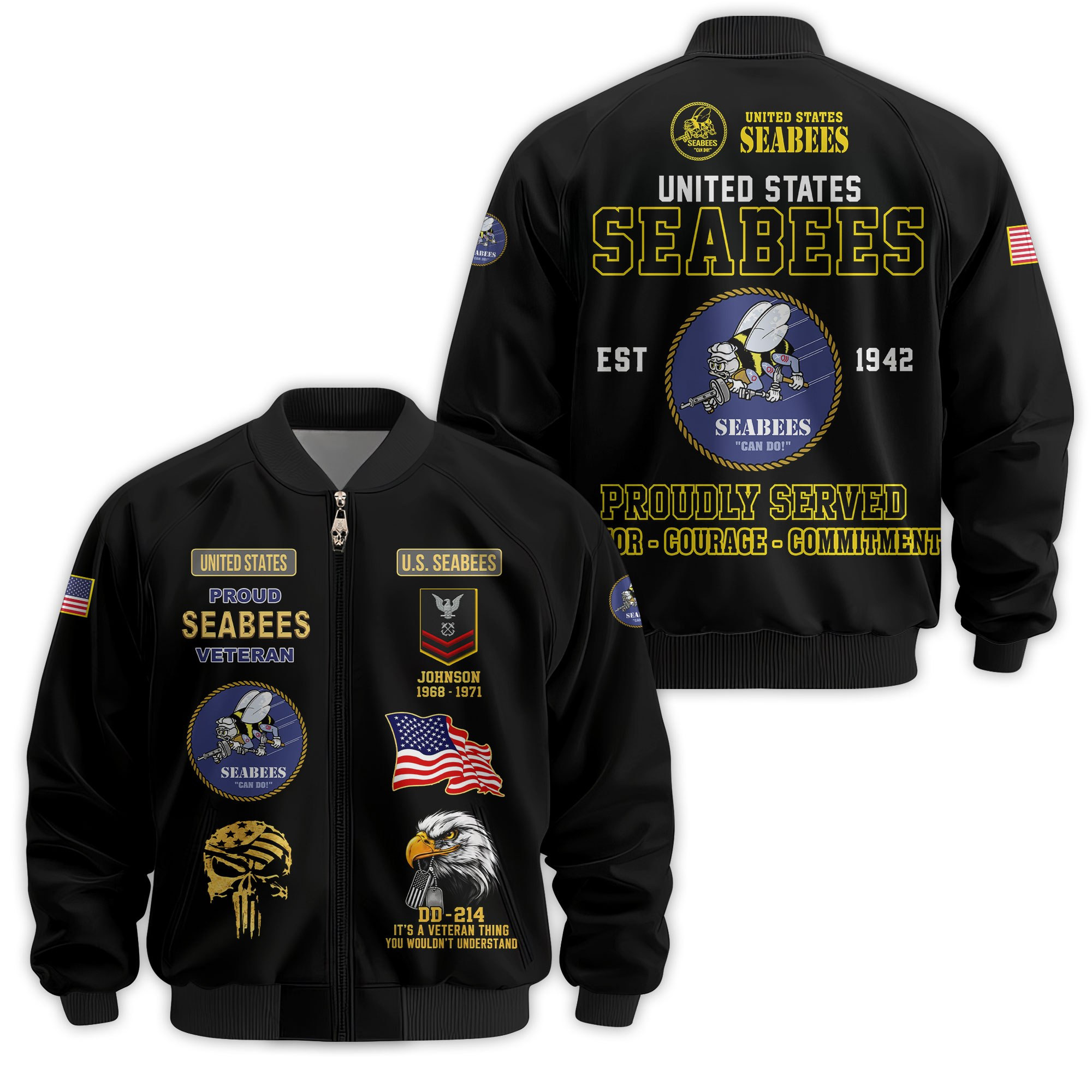 Premium Custom US Seabees Veteran Bomber Jacket VPVC811469, Waterproof Windbreaker Coat, Seabees Veteran Gift, Veterans Day Gift