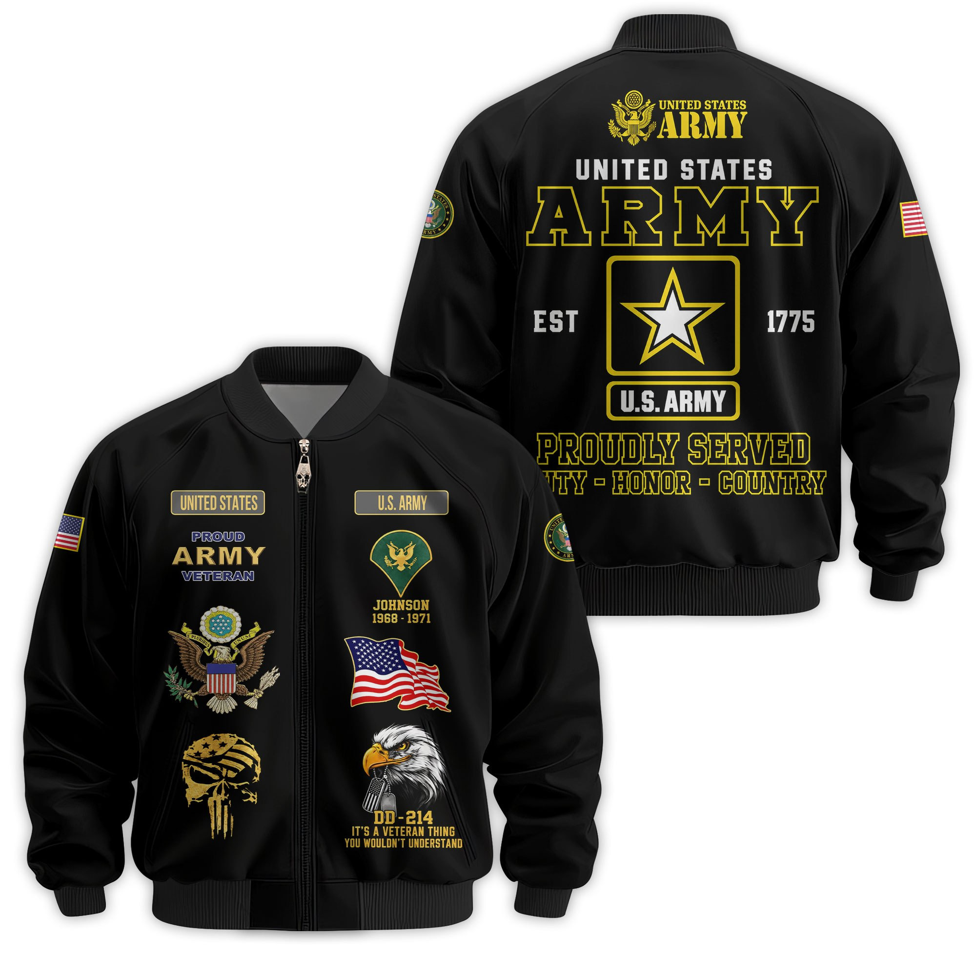 Premium Custom US Army Veteran Bomber Jacket VPVC811461, Waterproof Windbreaker Coat, Army Veteran Gift, Veterans Day Gift