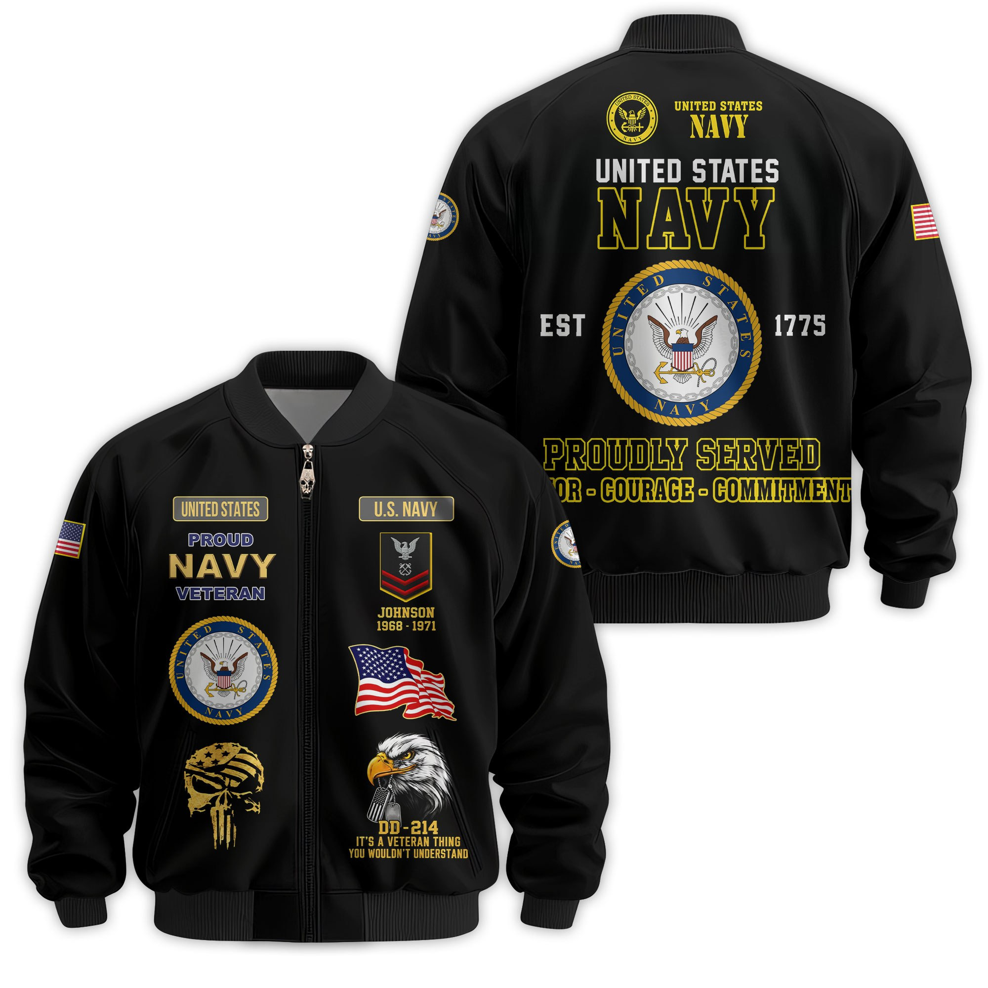 Premium Custom US Navy Veteran Bomber Jacket VPVC811462, Waterproof Windbreaker Coat, Navy Veteran Gift, Veterans Day Gift