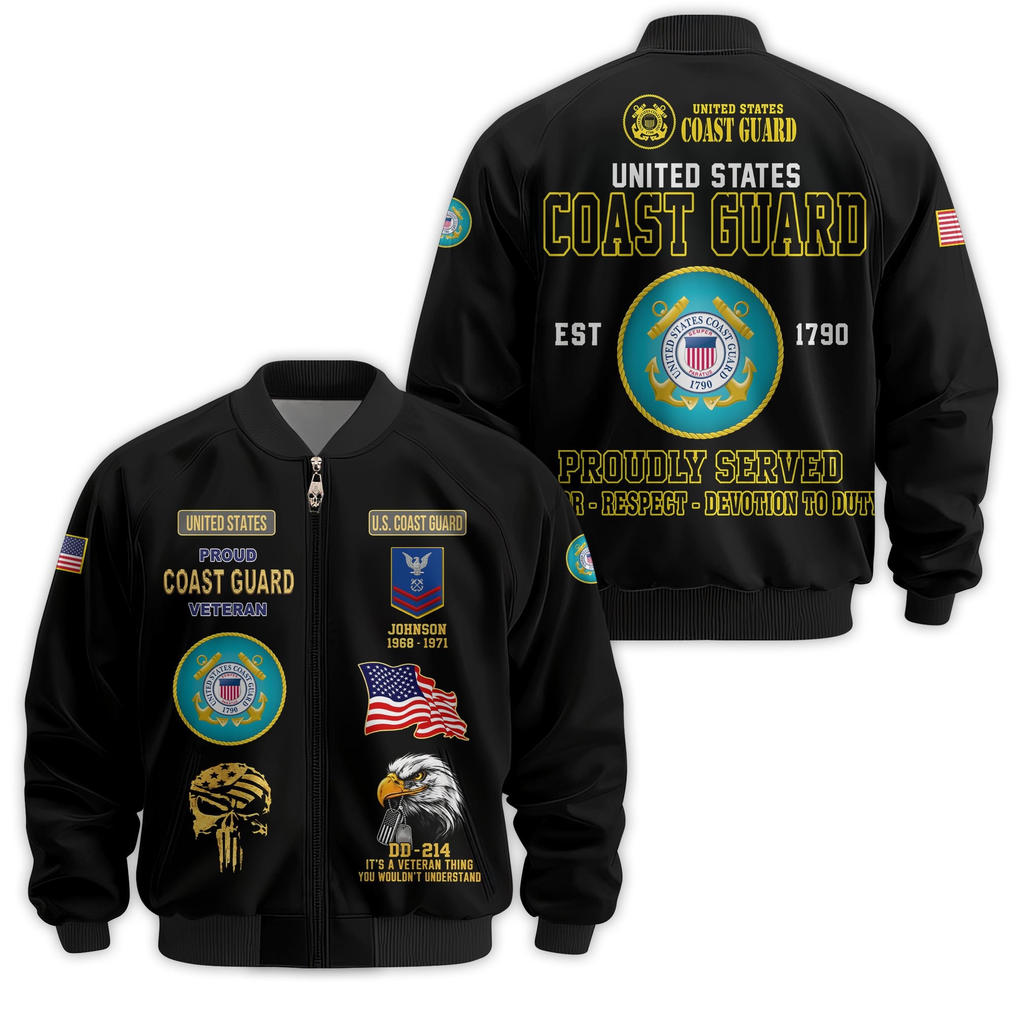 Premium Custom USCG Veteran Bomber Jacket VPVC811465, Waterproof Windbreaker Coat, Coast Guard Veteran Gift, Veterans Day Gift