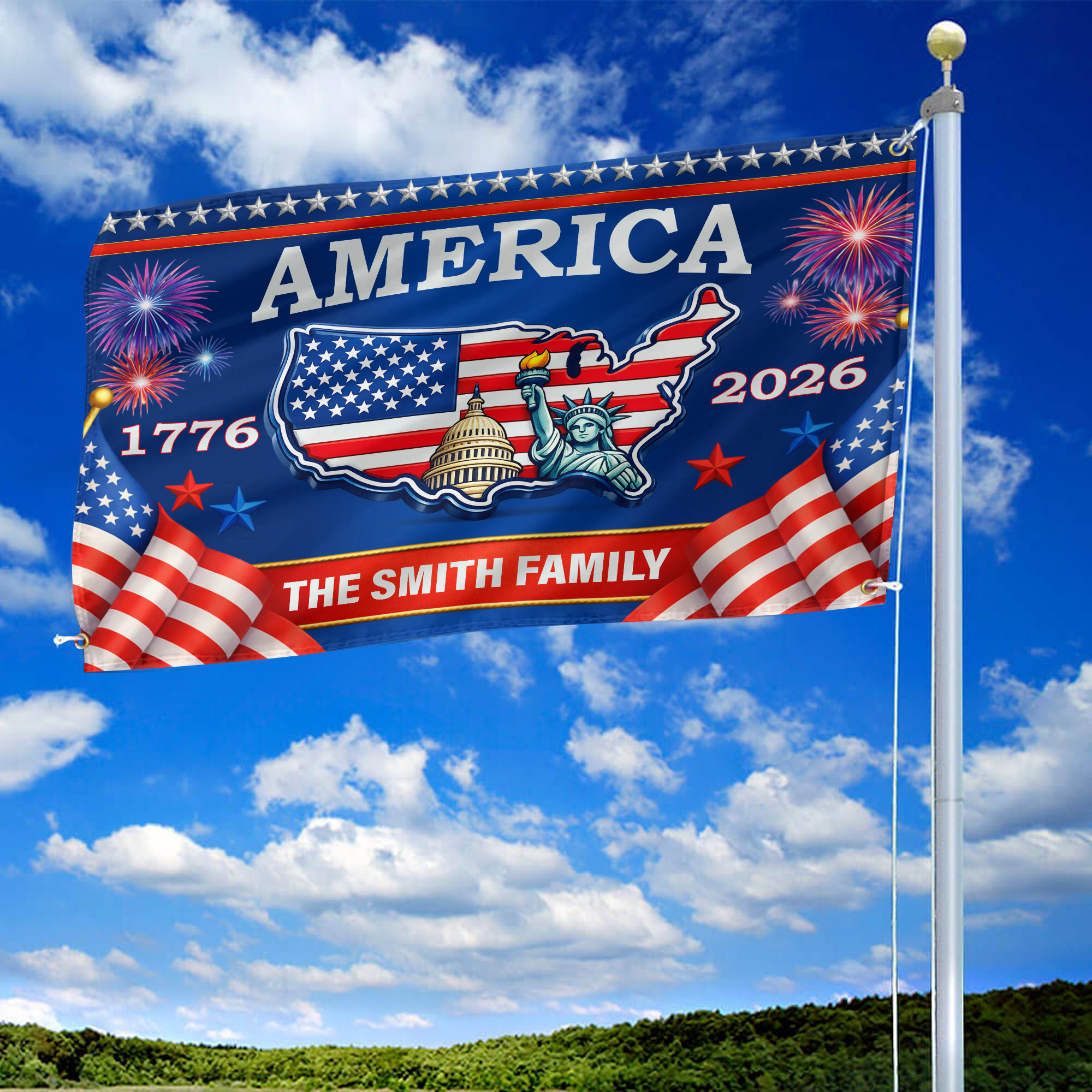 Premium Custom America 250th Anniversary Grommet Flag VPVC120156, America 250th Flag, America 250th Birthday, Best Gifts On Independence Day, Veterans Day