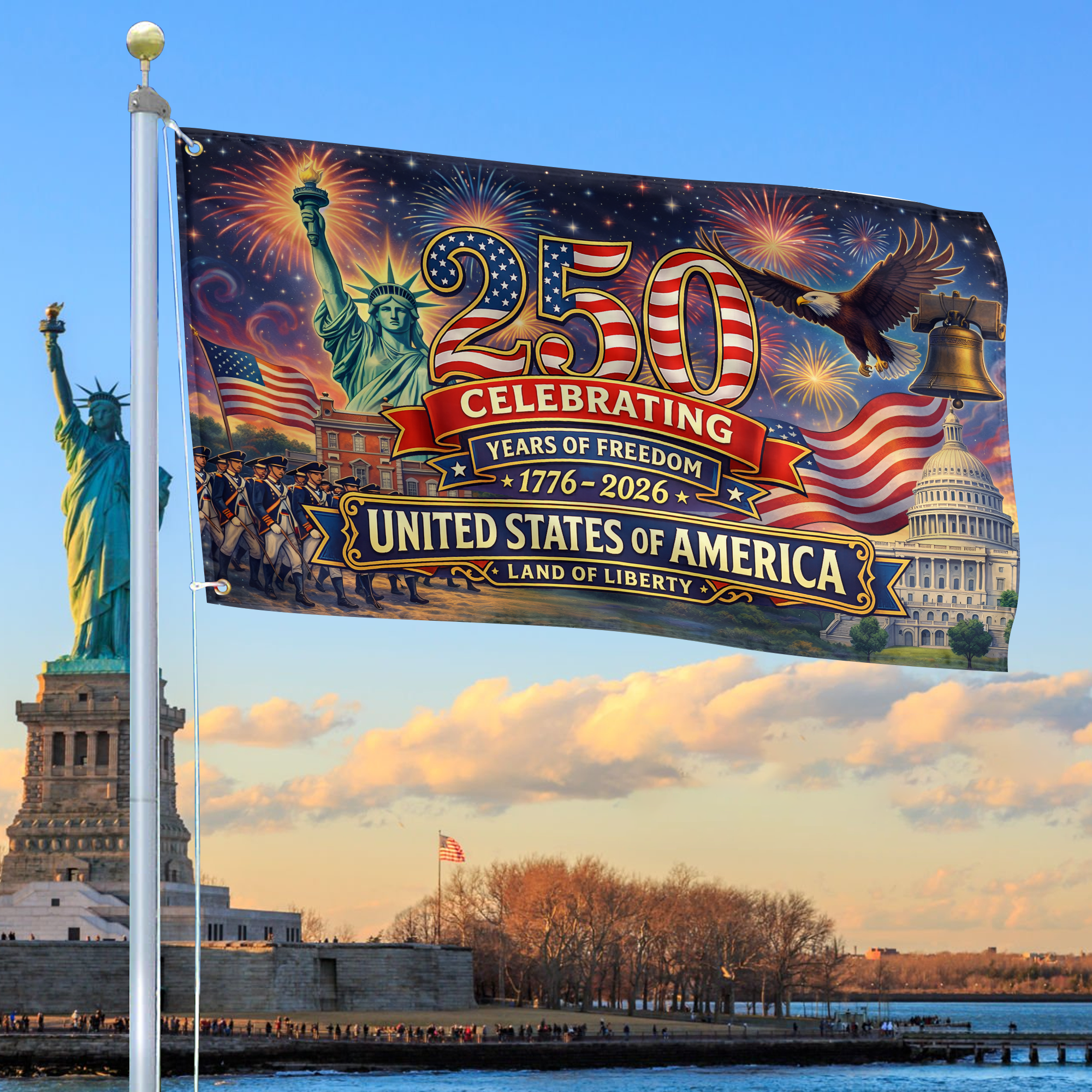 Premium America 250th Anniversary Grommet Flag VPVC120158, America 250th Flag, America 250th Birthday, Best Gifts On Independence Day, Veterans Day