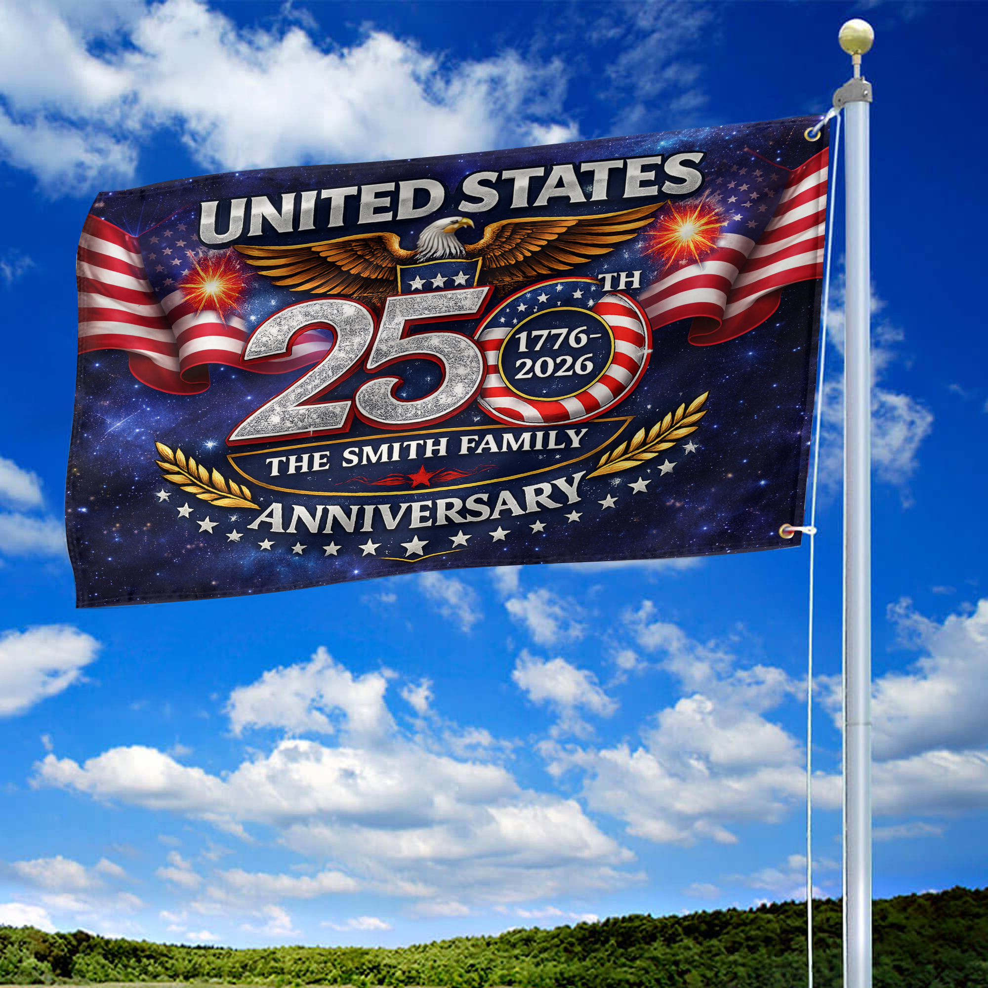 Premium Custom America 250th Anniversary Grommet Flag VPVC120159, America 250th Flag, America 250th Birthday, Best Gifts On Independence Day, Veterans Day