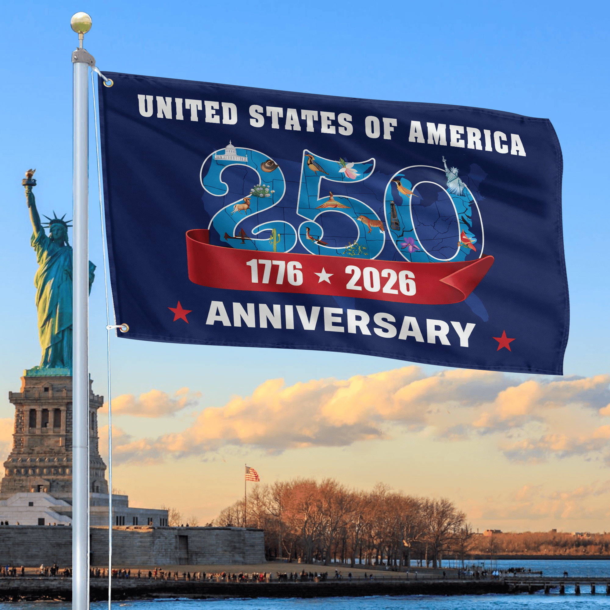 Premium America 250th Anniversary Grommet Flag VPVC120173, America 250th Flag, America 250th Birthday, Best Gifts On Independence Day, Veterans Day