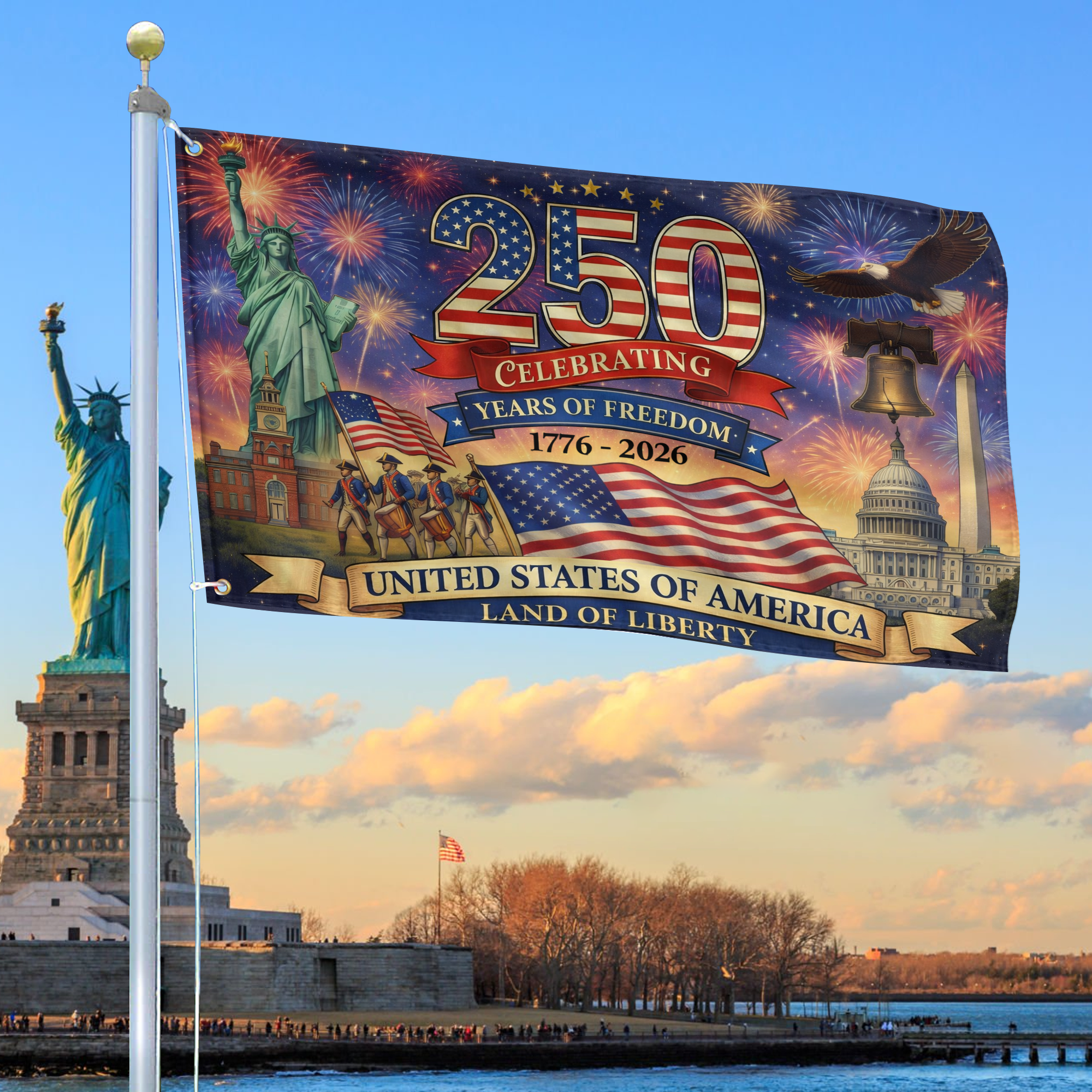 Premium America 250th Anniversary Grommet Flag VPVC120175, America 250th Flag, America 250th Birthday, Best Gifts On Independence Day, Veterans Day