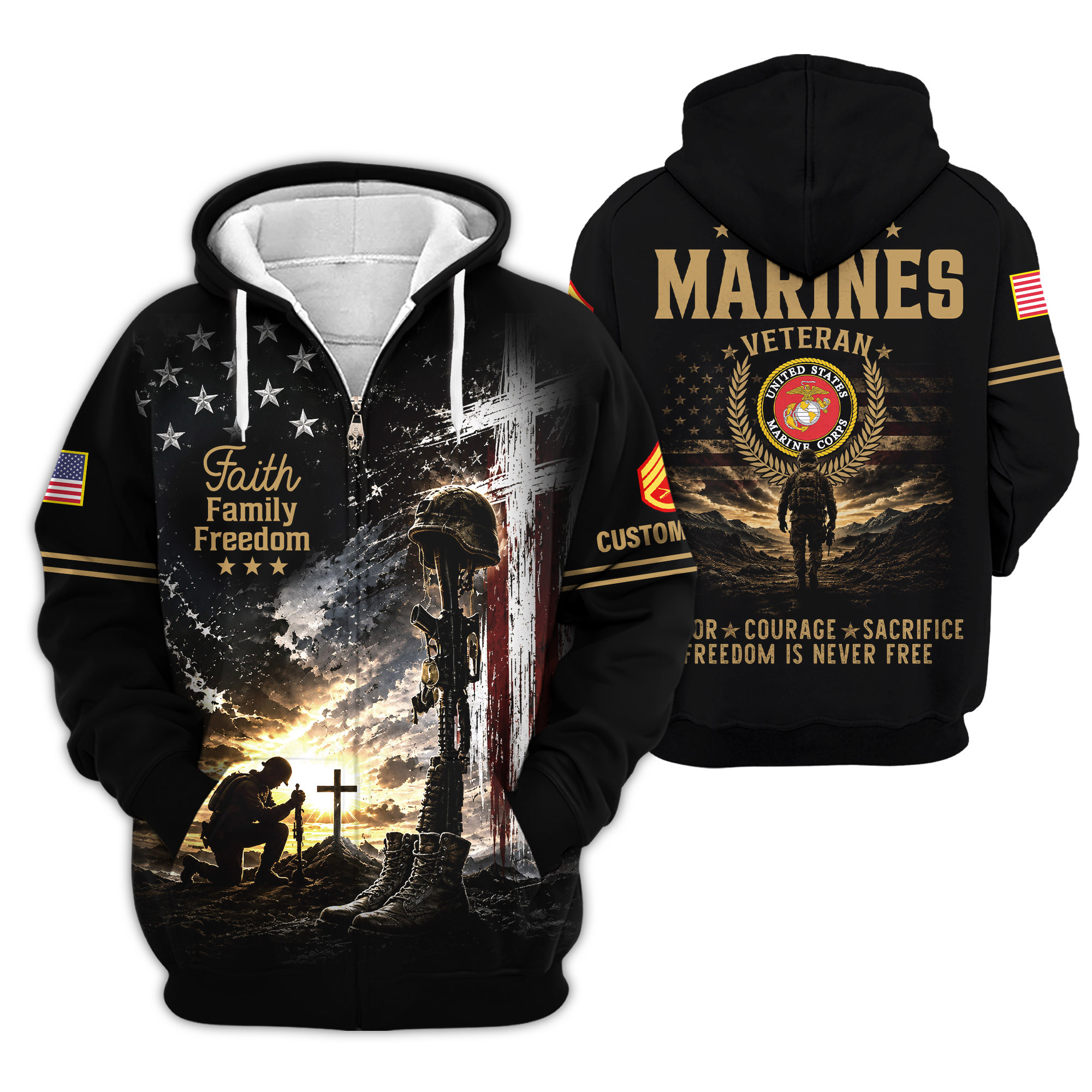 Premium Custom USMC Zip Up Hoodie VPVC609003, Gifts For Marine Veteran, Gifts For Veterans Day