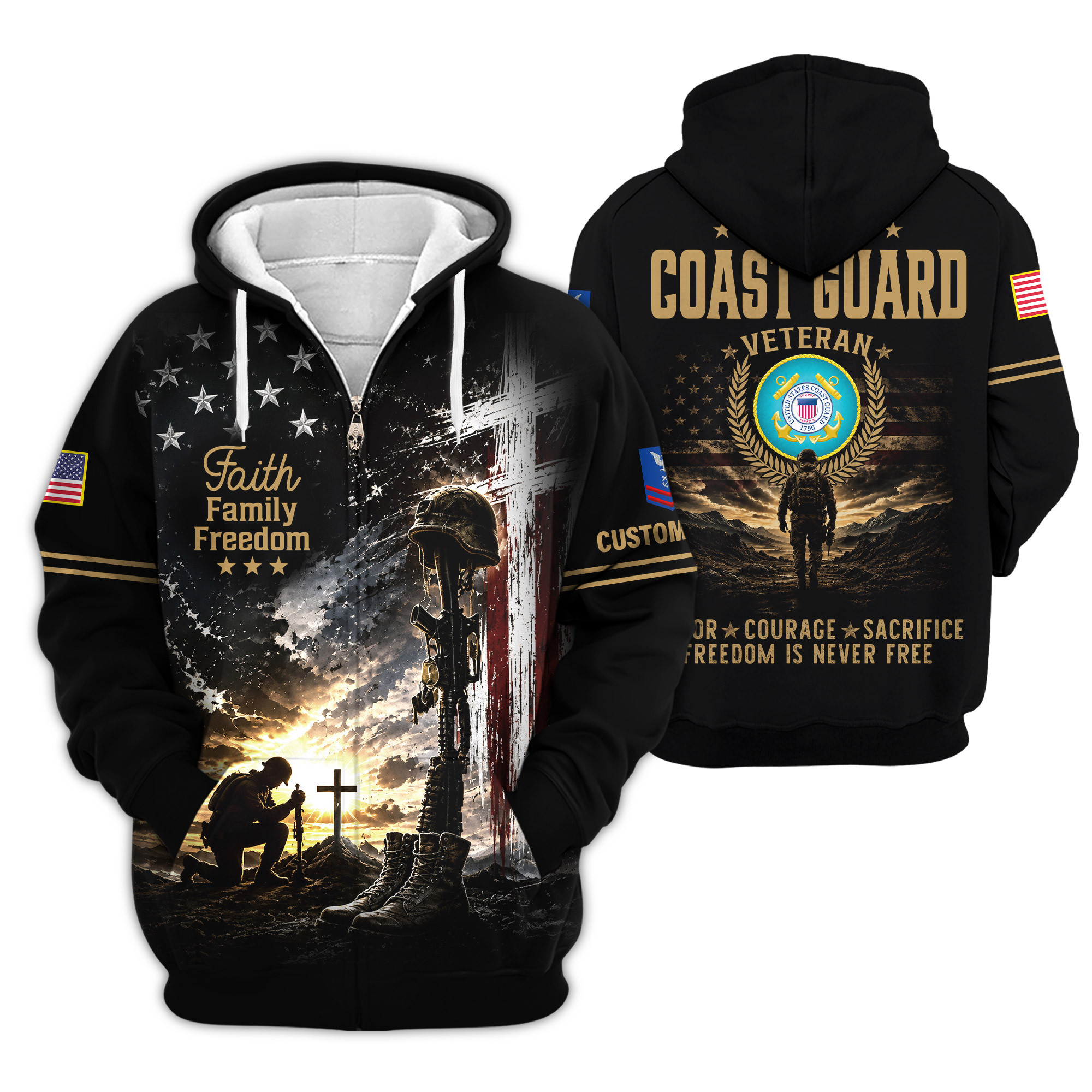 Premium Custom USCG Zip Up Hoodie VPVC609005, Gifts For Coast Guard Veteran, Gifts For Veterans Day