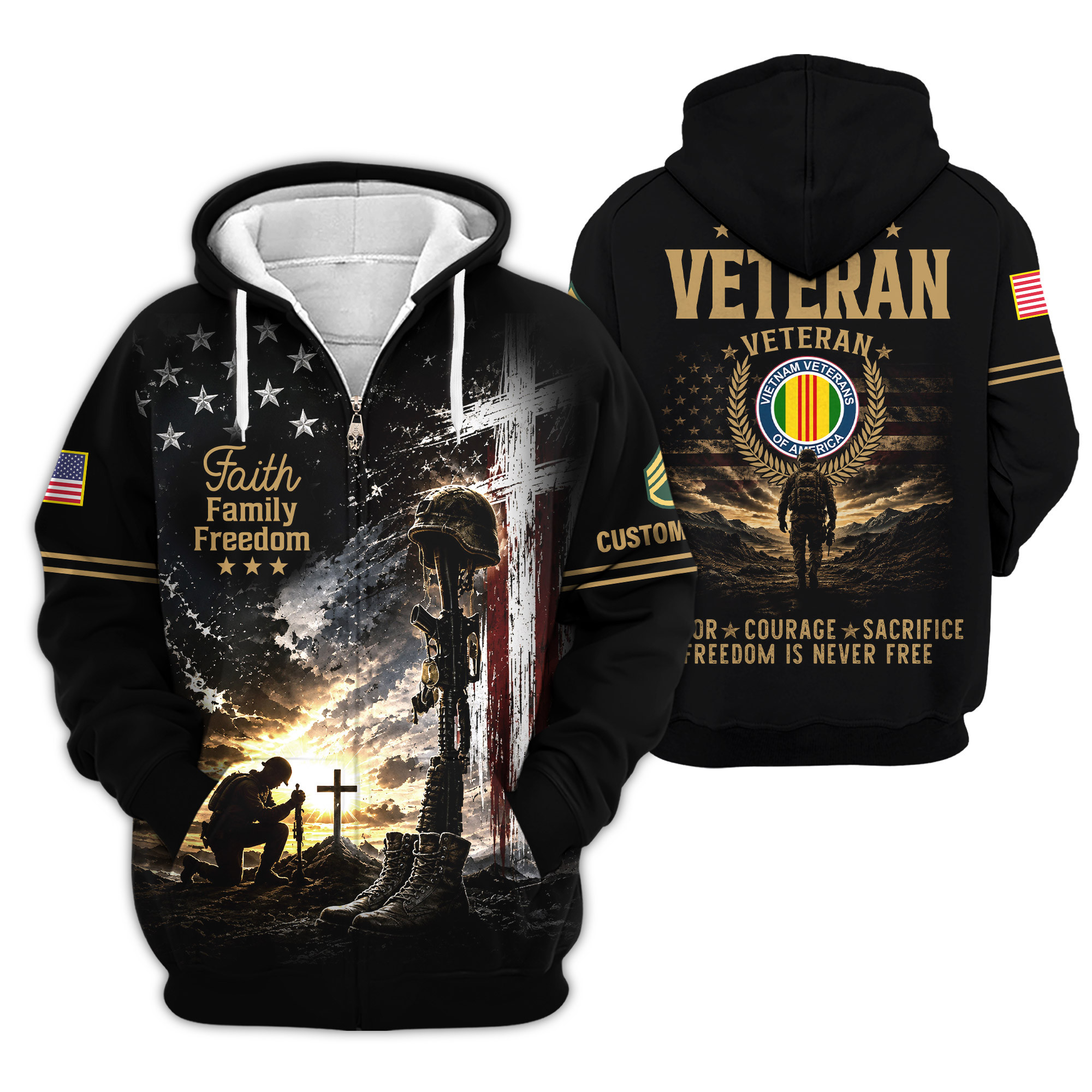 Premium Custom Vietnam Veteran Zip Up Hoodie VPVC609006, Gifts For Vietnam Veteran, Gifts For Veterans Day