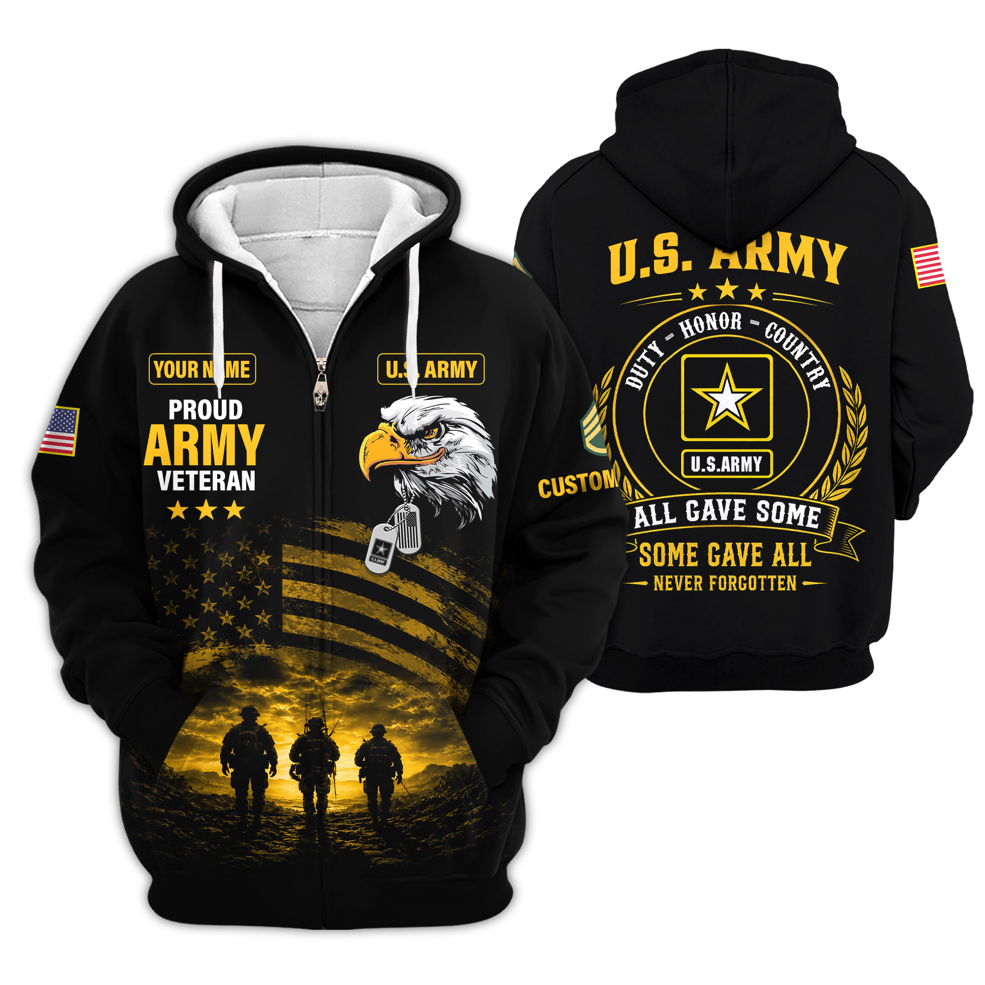 Premium Custom US Army Zip Up Hoodie VPVC609011, Gifts For Army Veteran, Gifts For Veterans Day