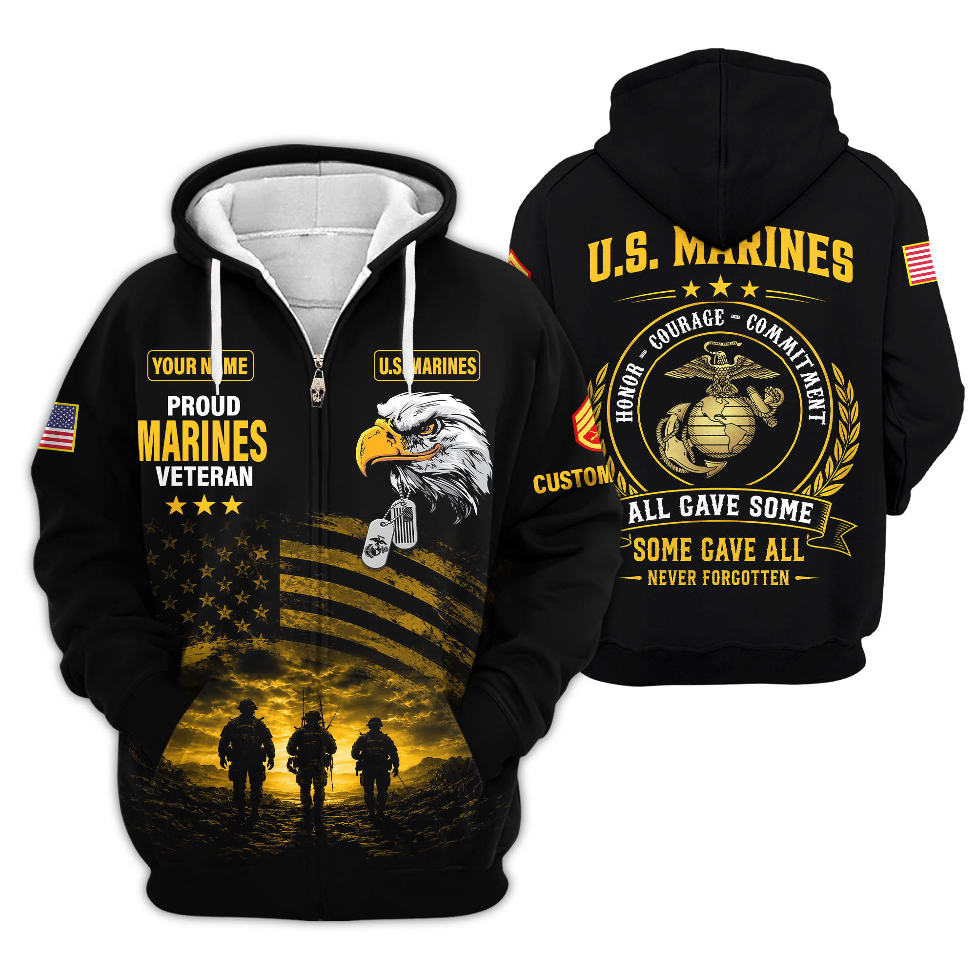Premium Custom USMC Zip Up Hoodie VPVC609013, Gifts For Marine Veteran, Gifts For Veterans Day