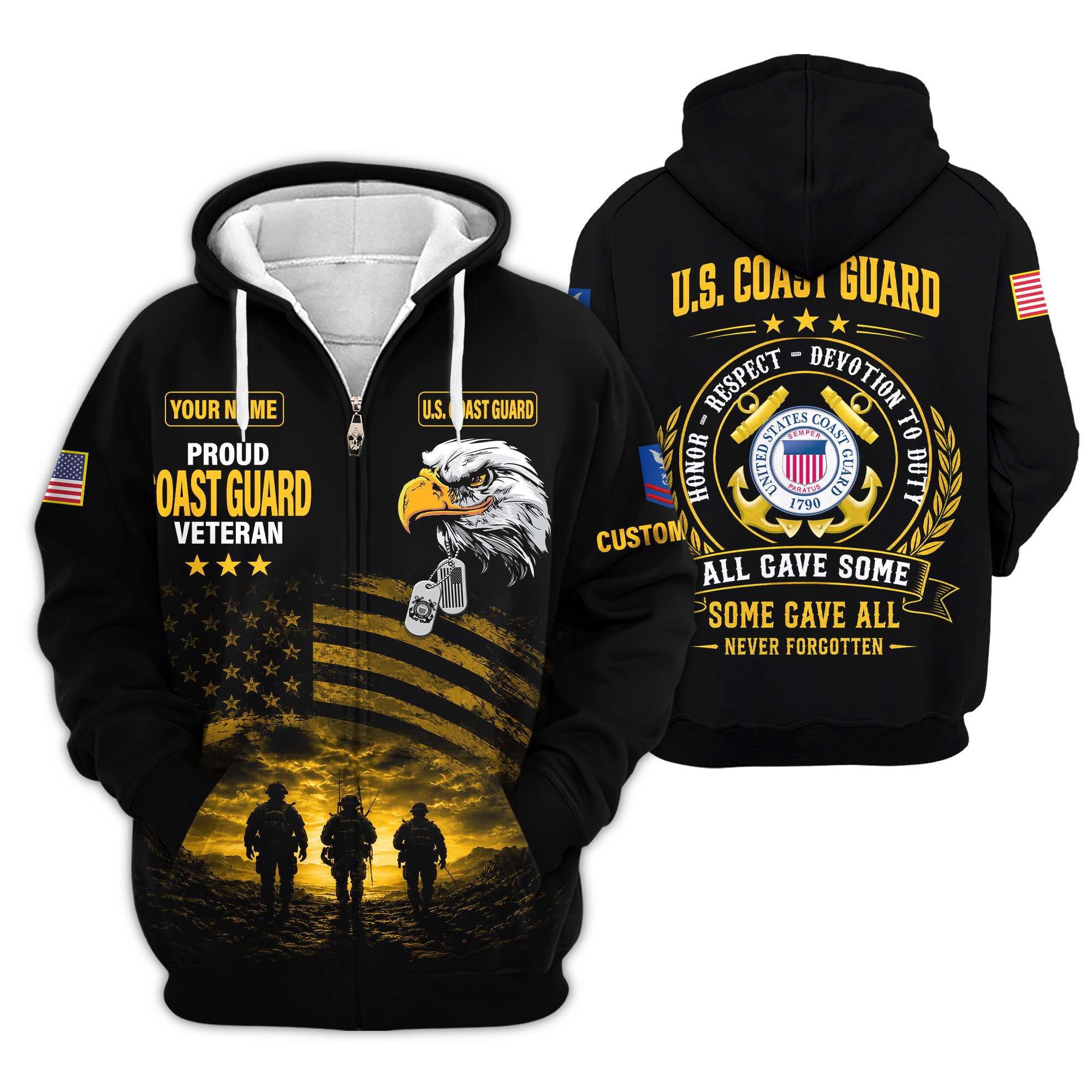 Premium Custom USCG Zip Up Hoodie VPVC609015, Gifts For Coast Guard Veteran, Gifts For Veterans Day