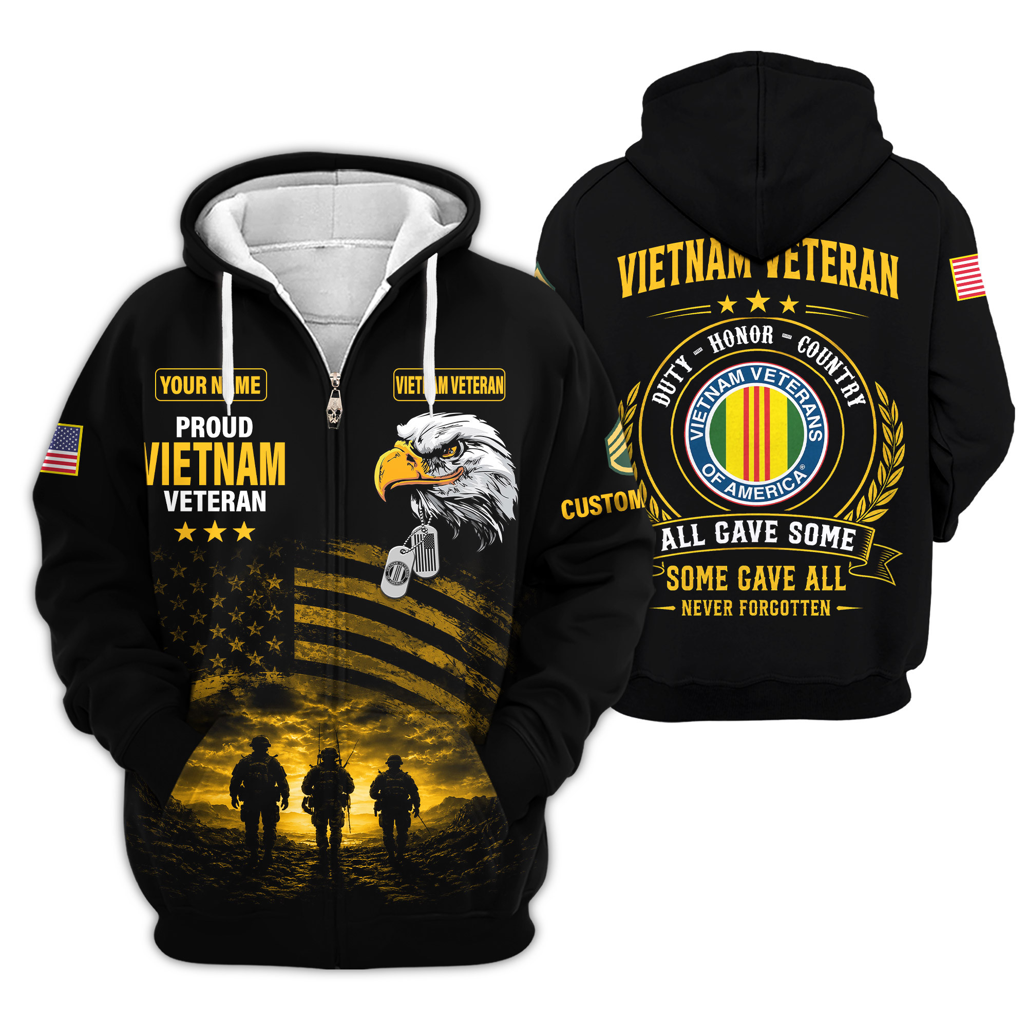 Premium Custom Vietnam Veteran Zip Up Hoodie VPVC609016, Gifts For Vietnam Veteran, Gifts For Veterans Day