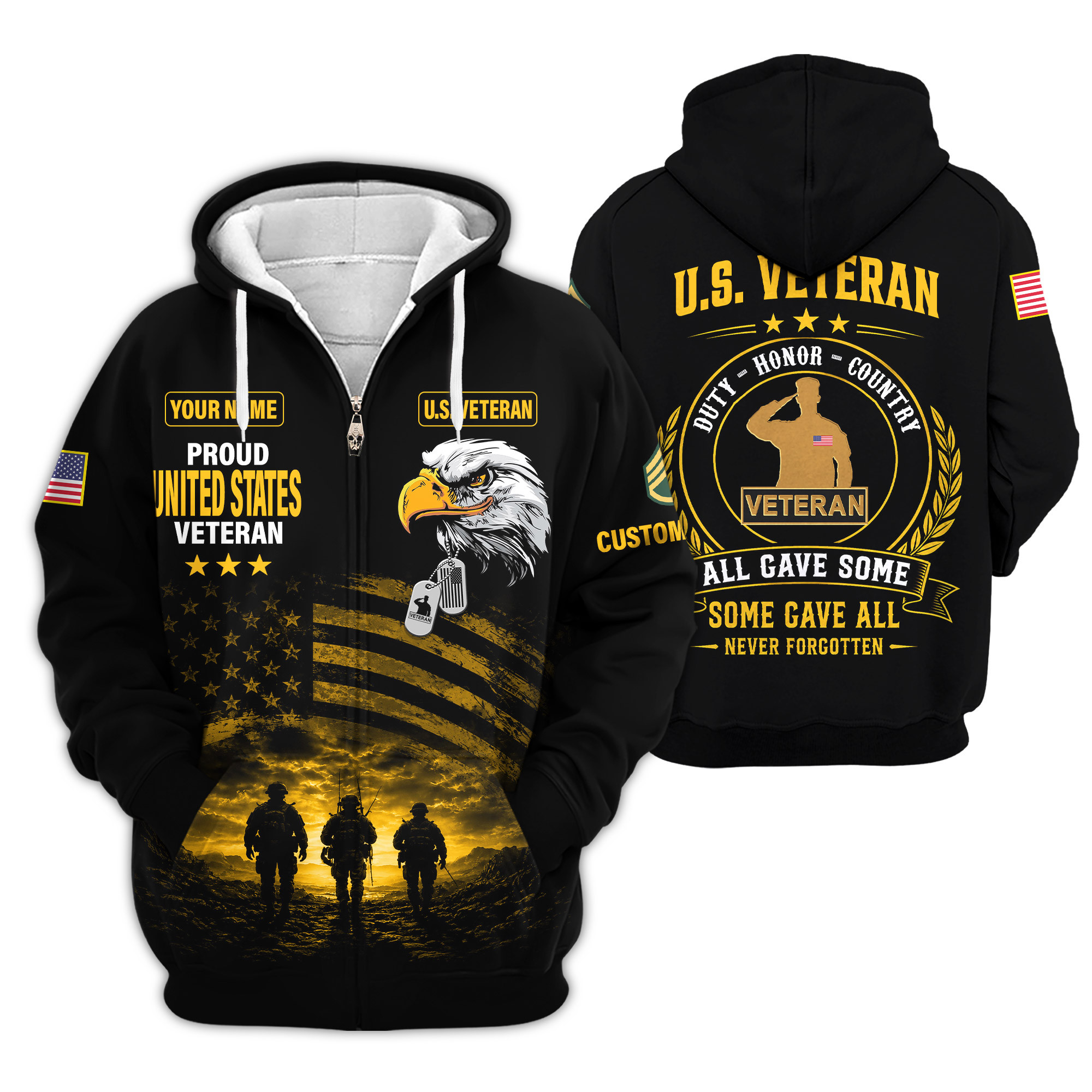 Premium Custom US Veteran Zip Up Hoodie VPVC609017, Gifts For US Veteran, Gifts For Veterans Day