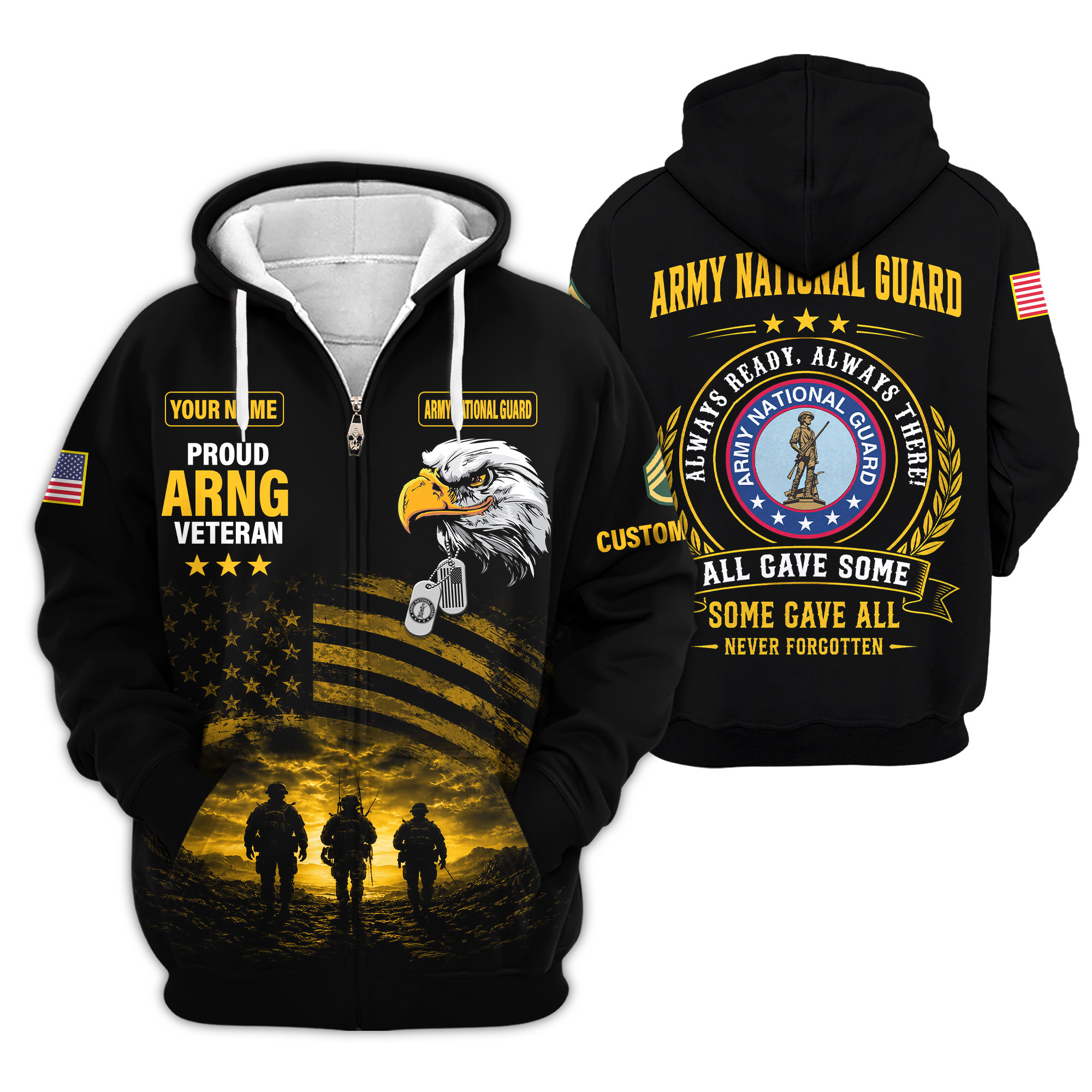 Premium Custom Army National Guard Zip Up Hoodie VPVC609018, Gifts For Army National Guard Veteran, Gifts For Veterans Day