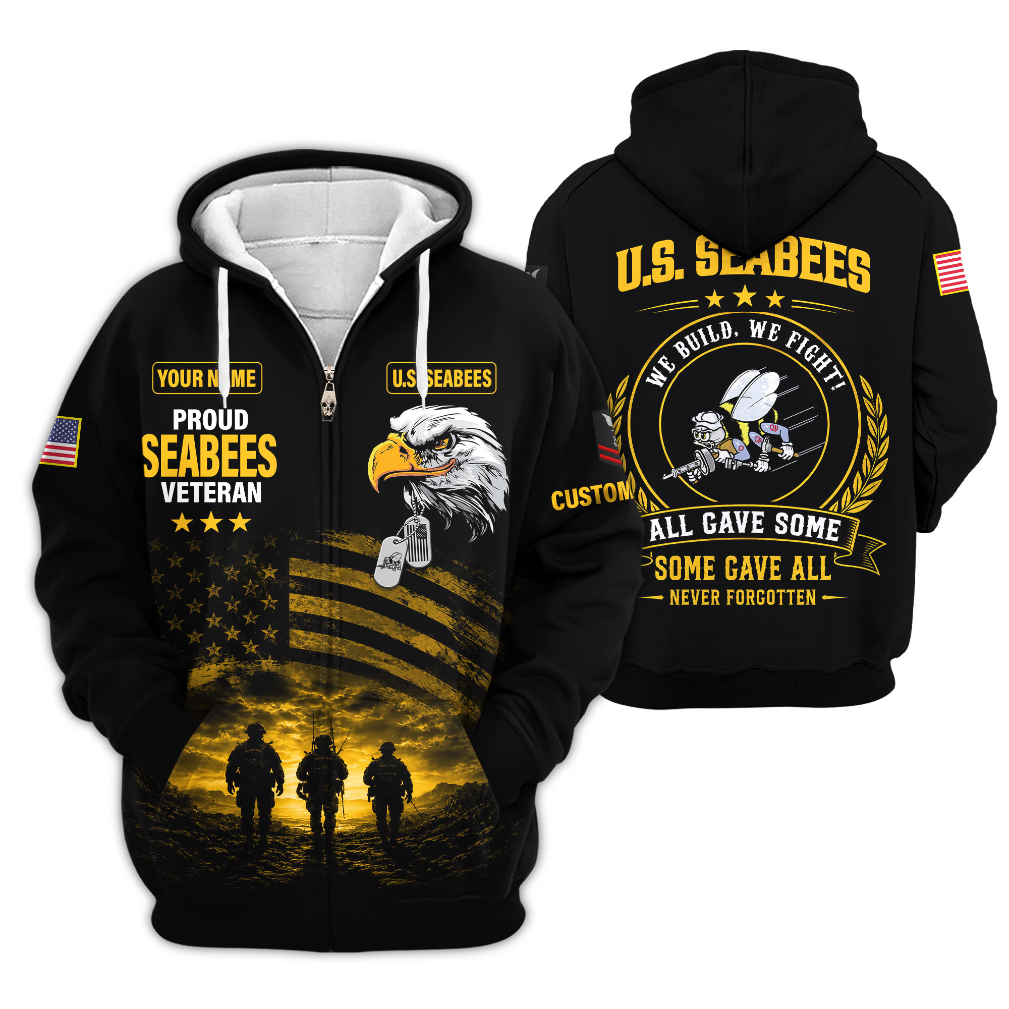Premium Custom US Seabees Zip Up Hoodie VPVC609019, Gifts For Seabees Veteran, Gifts For Veterans Day