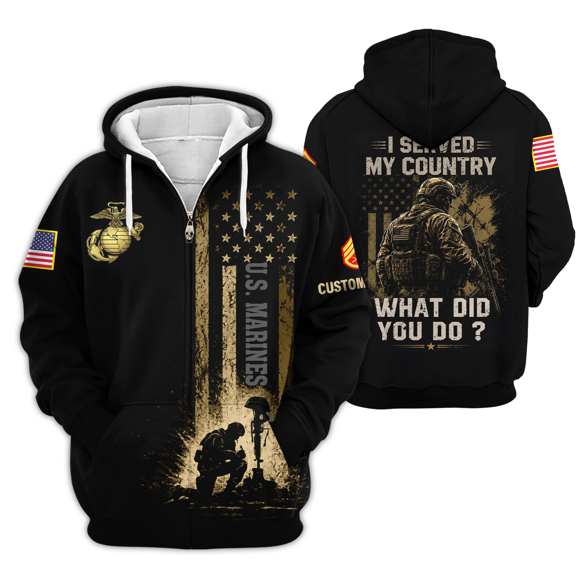 Premium Custom USMC Zip Up Hoodie VPVC609033, Gifts For Marine Veteran, Gifts For Veterans Day