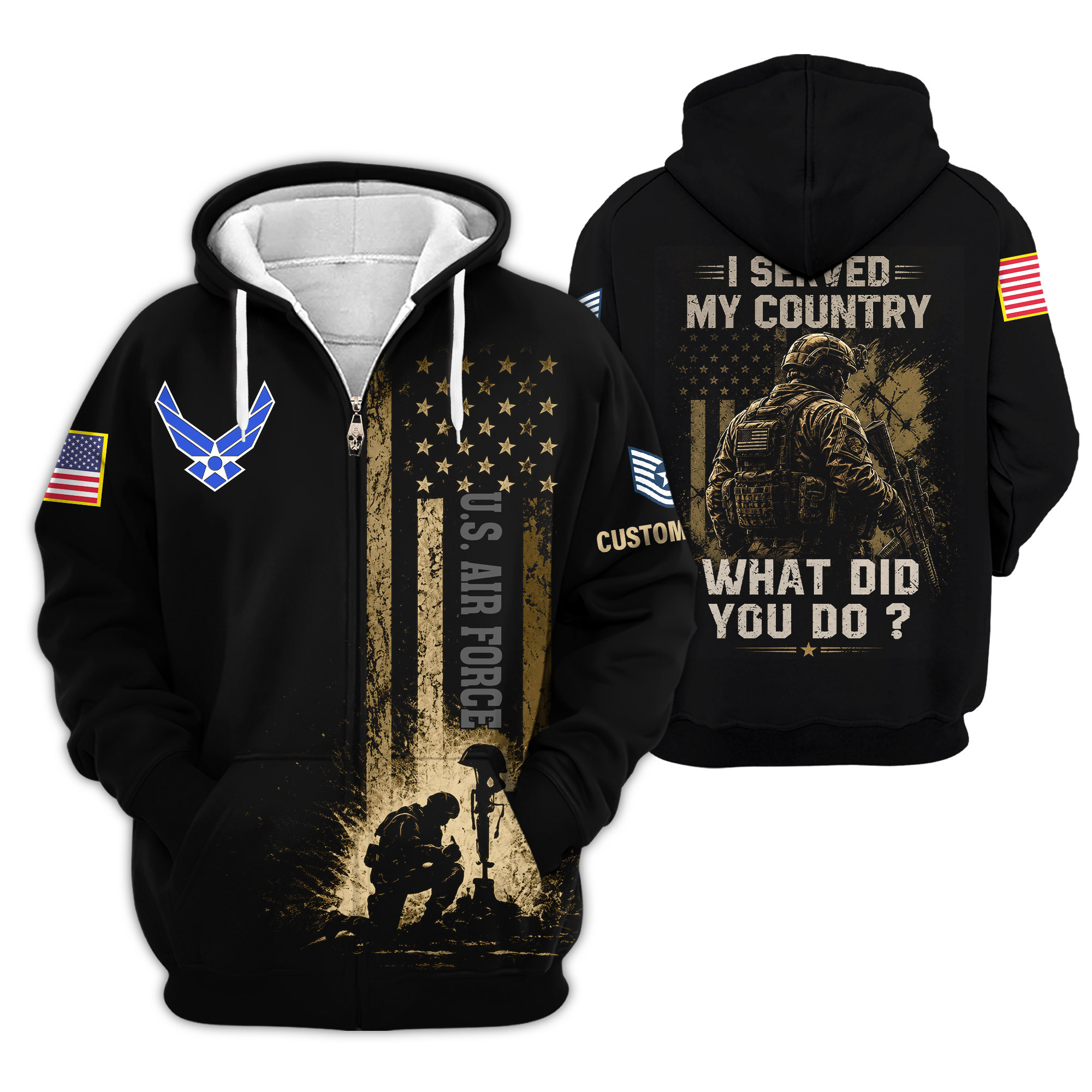 Premium Custom USAF Zip Up Hoodie VPVC609034, Gifts For Air Force Veteran, Gifts For Veterans Day