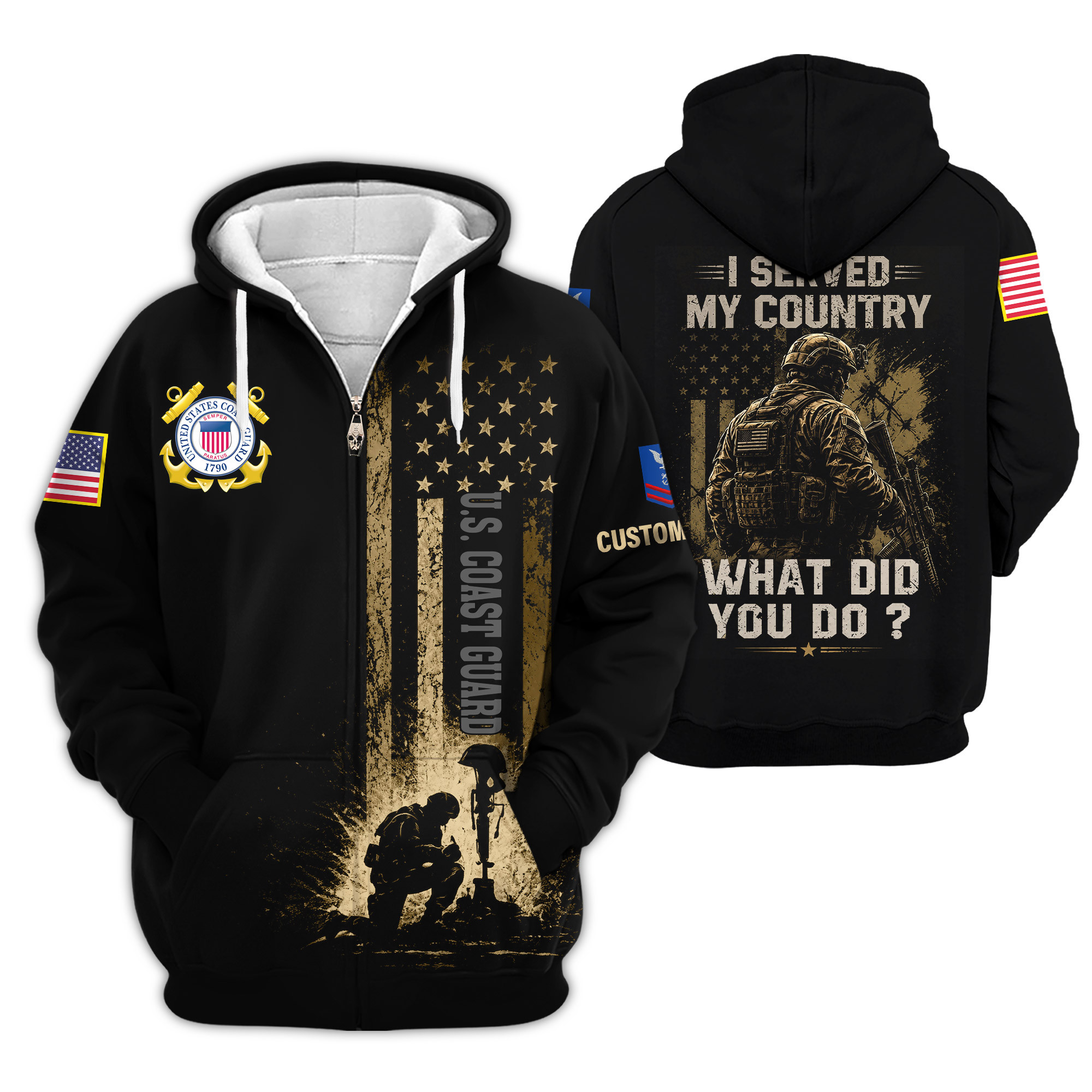 Premium Custom USCG Zip Up Hoodie VPVC609035, Gifts For Coast Guard Veteran, Gifts For Veterans Day