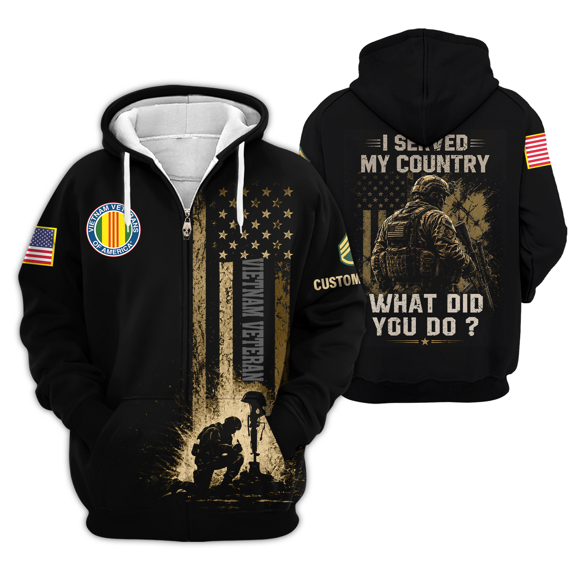 Premium Custom Vietnam Veteran Zip Up Hoodie VPVC609036, Gifts For Vietnam Veteran, Gifts For Veterans Day