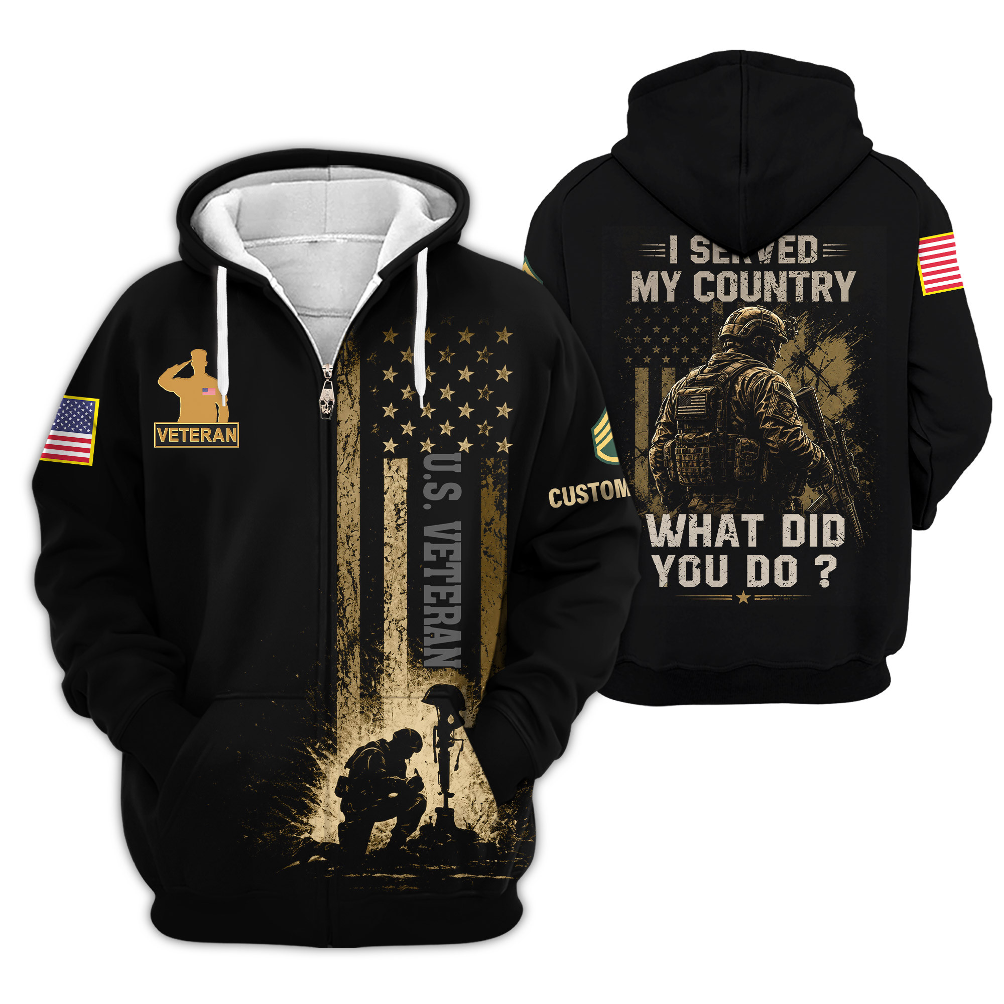 Premium Custom US Veteran Zip Up Hoodie VPVC609037, Gifts For US Veteran, Gifts For Veterans Day