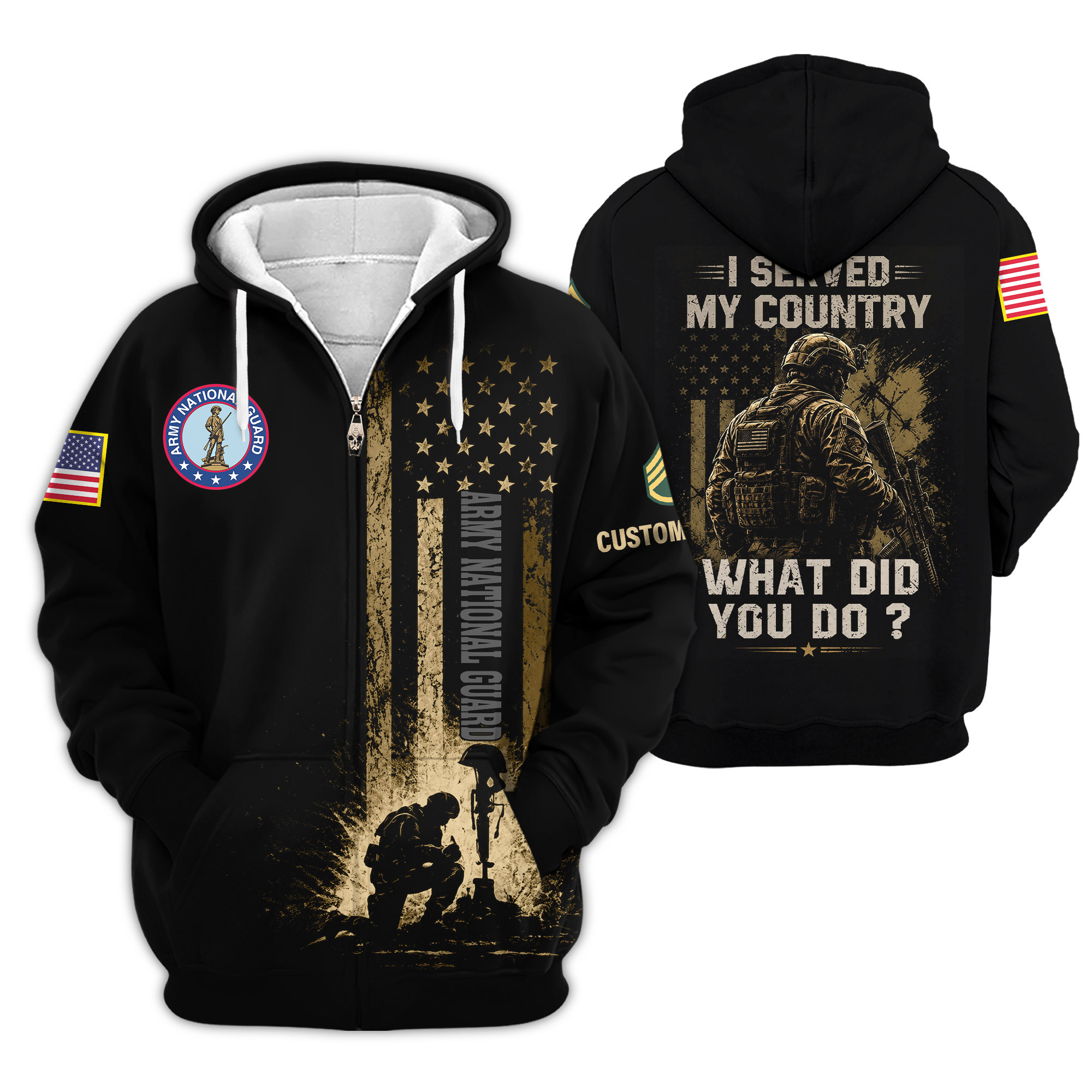 Premium Custom Army National Guard Zip Up Hoodie VPVC609038, Gifts For Army National Guard Veteran, Gifts For Veterans Day