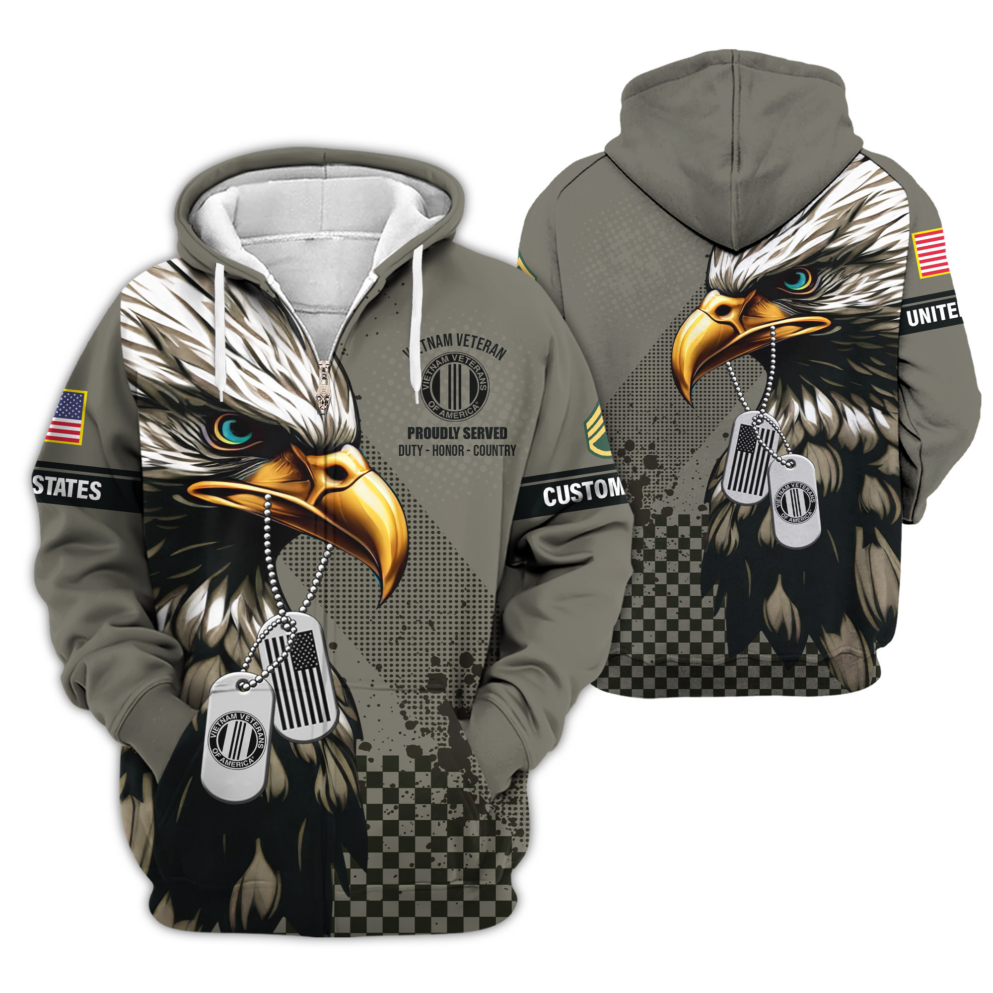 Premium Custom Vietnam Veteran Zip Up Hoodie VPVC609046, Gifts For Vietnam Veteran, Gifts For Veterans Day