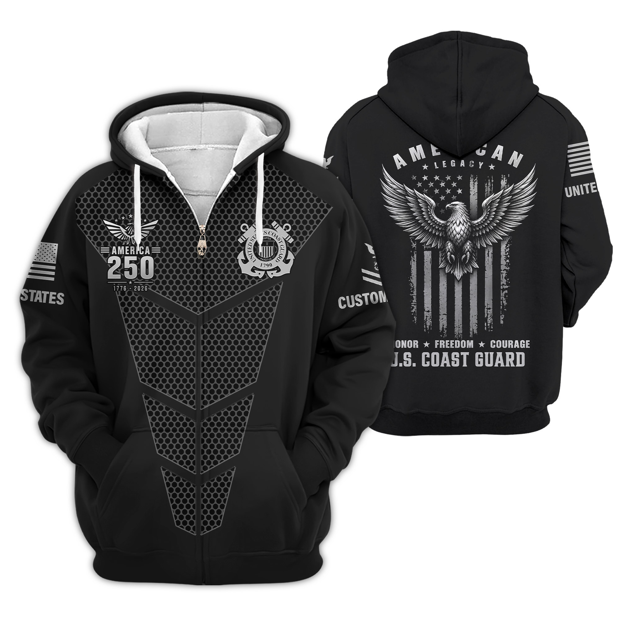 Premium Custom USCG Zip Up Hoodie VPVC609055, Gifts For Coast Guard Veteran, Gifts For Veterans Day