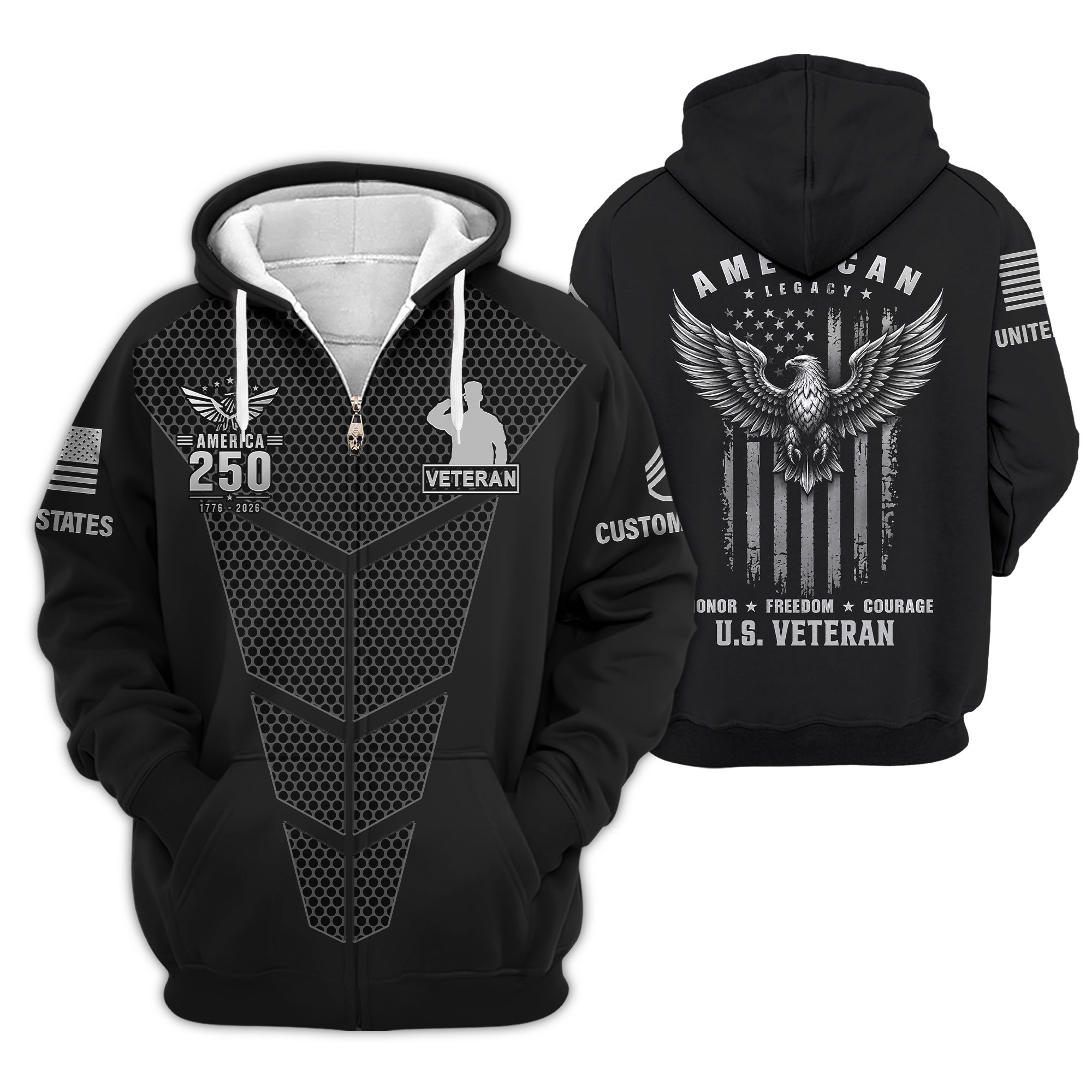 Premium Custom US Veteran Zip Up Hoodie VPVC609057, Gifts For US Veteran, Gifts For Veterans Day