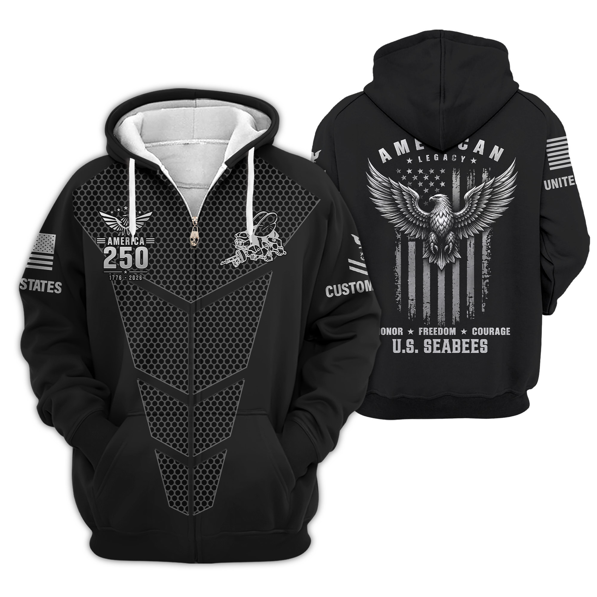 Premium Custom US Seabees Zip Up Hoodie VPVC609059, Gifts For Seabees Veteran, Gifts For Veterans Day