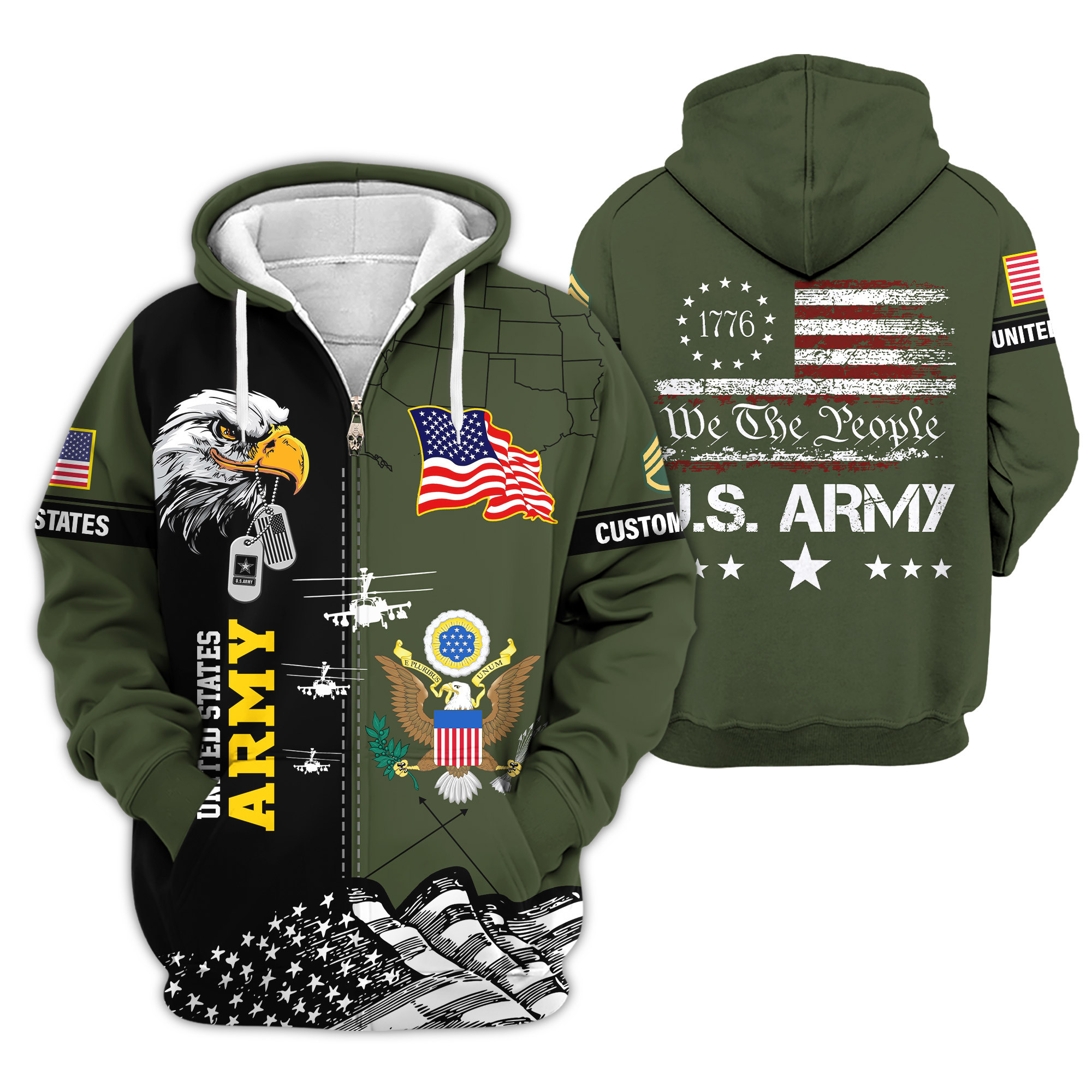Premium Custom US Army Zip Up Hoodie VPVC609061, Gifts For Army Veteran, Gifts For Veterans Day