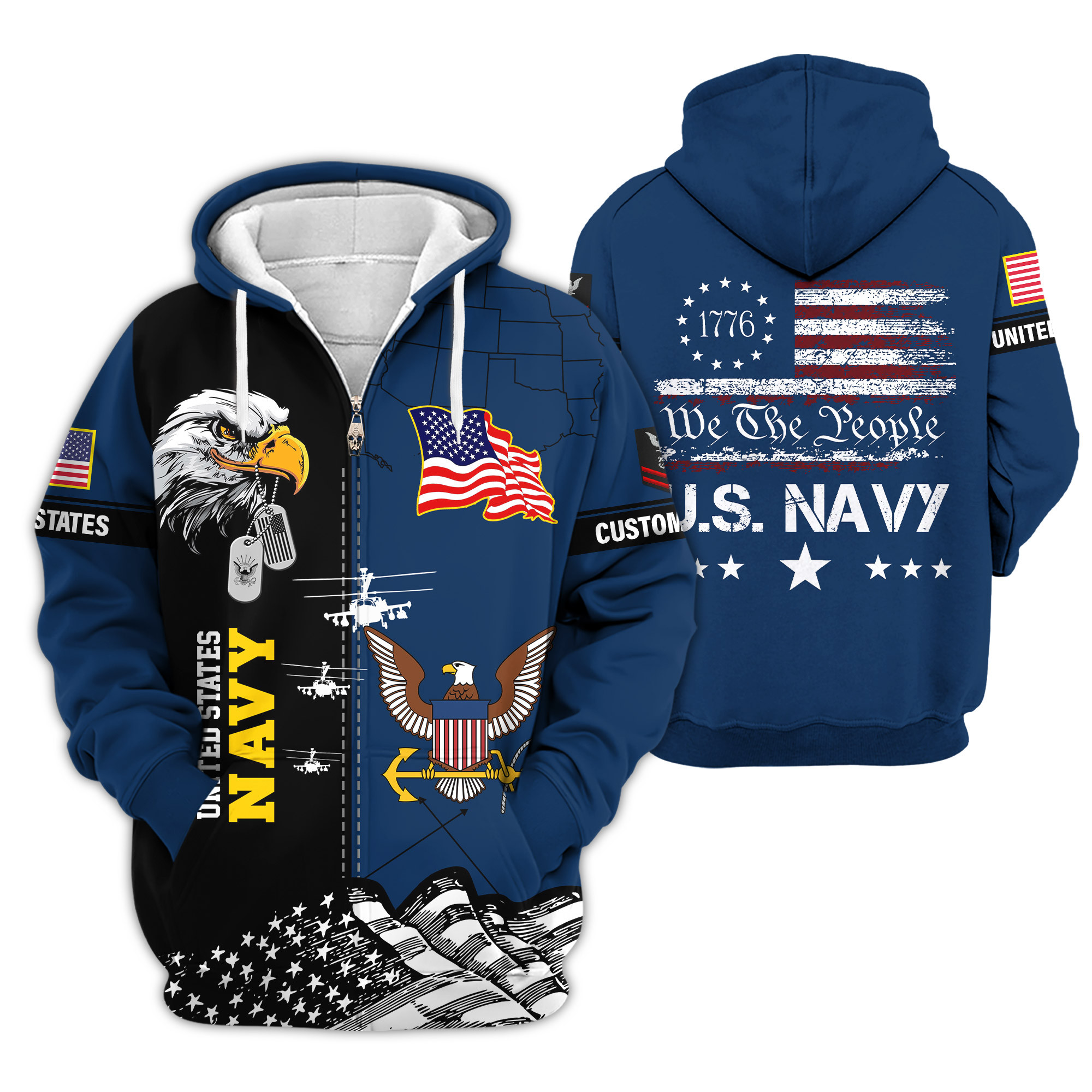 Premium Custom US Navy Zip Up Hoodie VPVC609062, Gifts For Navy Veteran, Gifts For Veterans Day