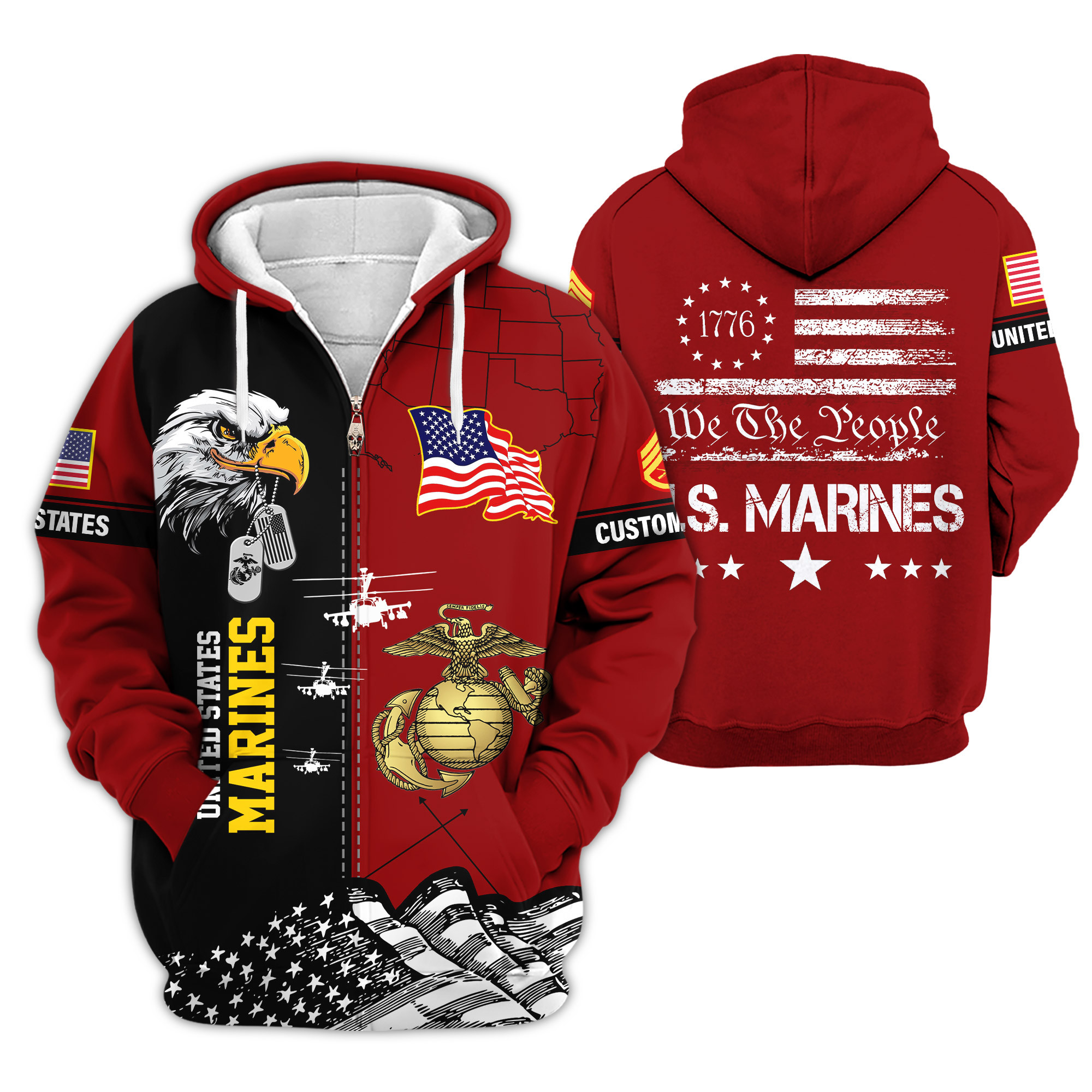 Premium Custom USMC Zip Up Hoodie VPVC609063, Gifts For Marine Veteran, Gifts For Veterans Day