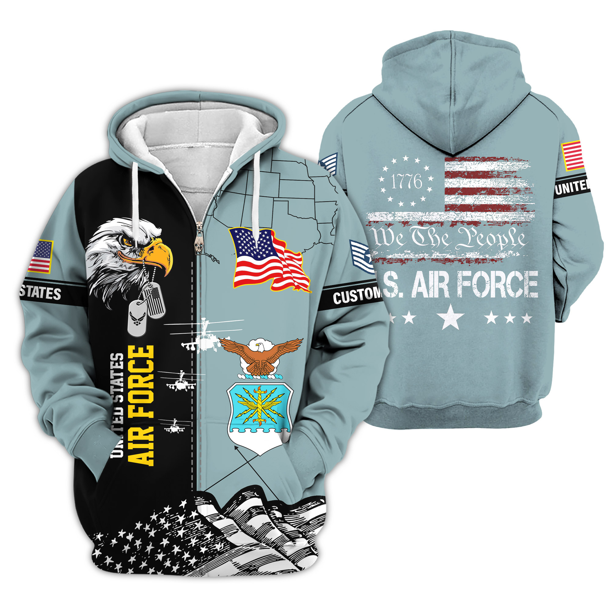 Premium Custom USAF Zip Up Hoodie VPVC609064, Gifts For Air Force Veteran, Gifts For Veterans Day