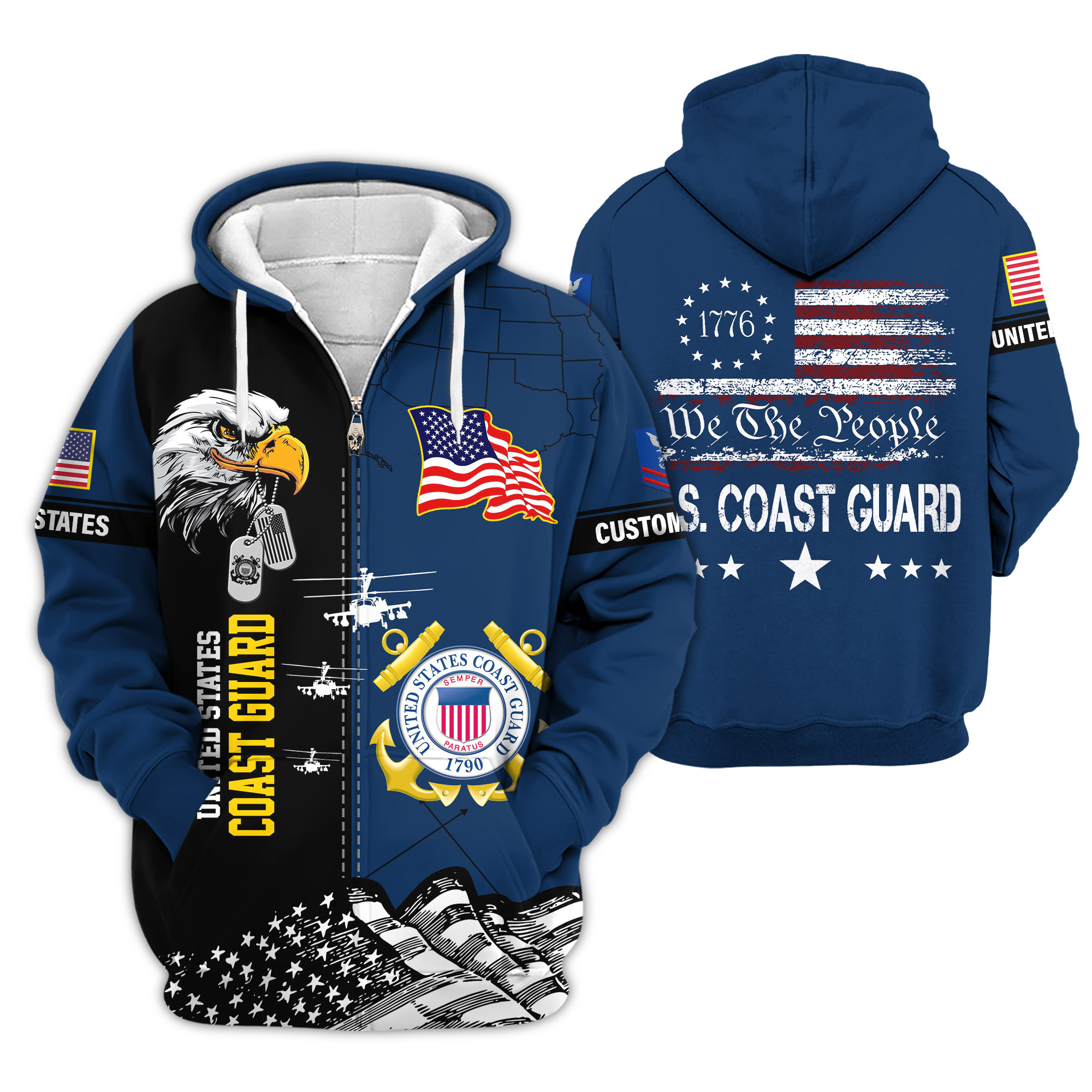 Premium Custom USCG Zip Up Hoodie VPVC609065, Gifts For Coast Guard Veteran, Gifts For Veterans Day