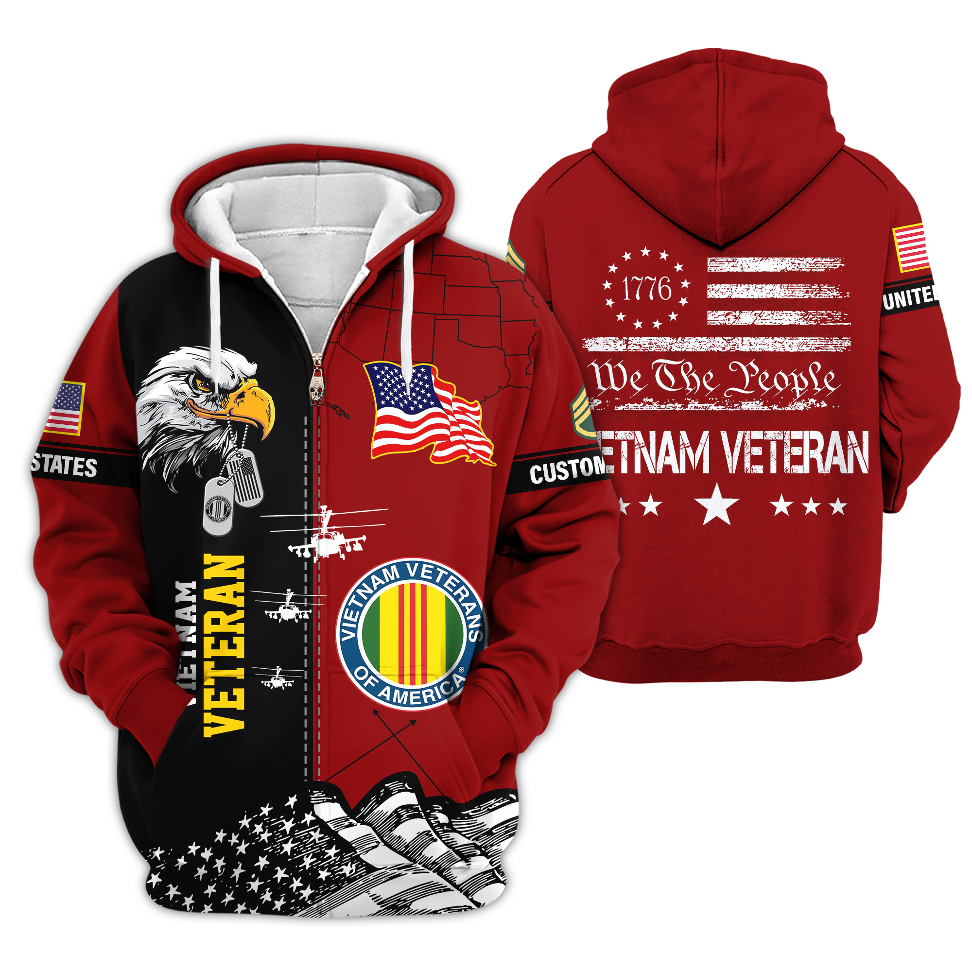 Premium Custom Vietnam Veteran Zip Up Hoodie VPVC609066, Gifts For Vietnam Veteran, Gifts For Veterans Day