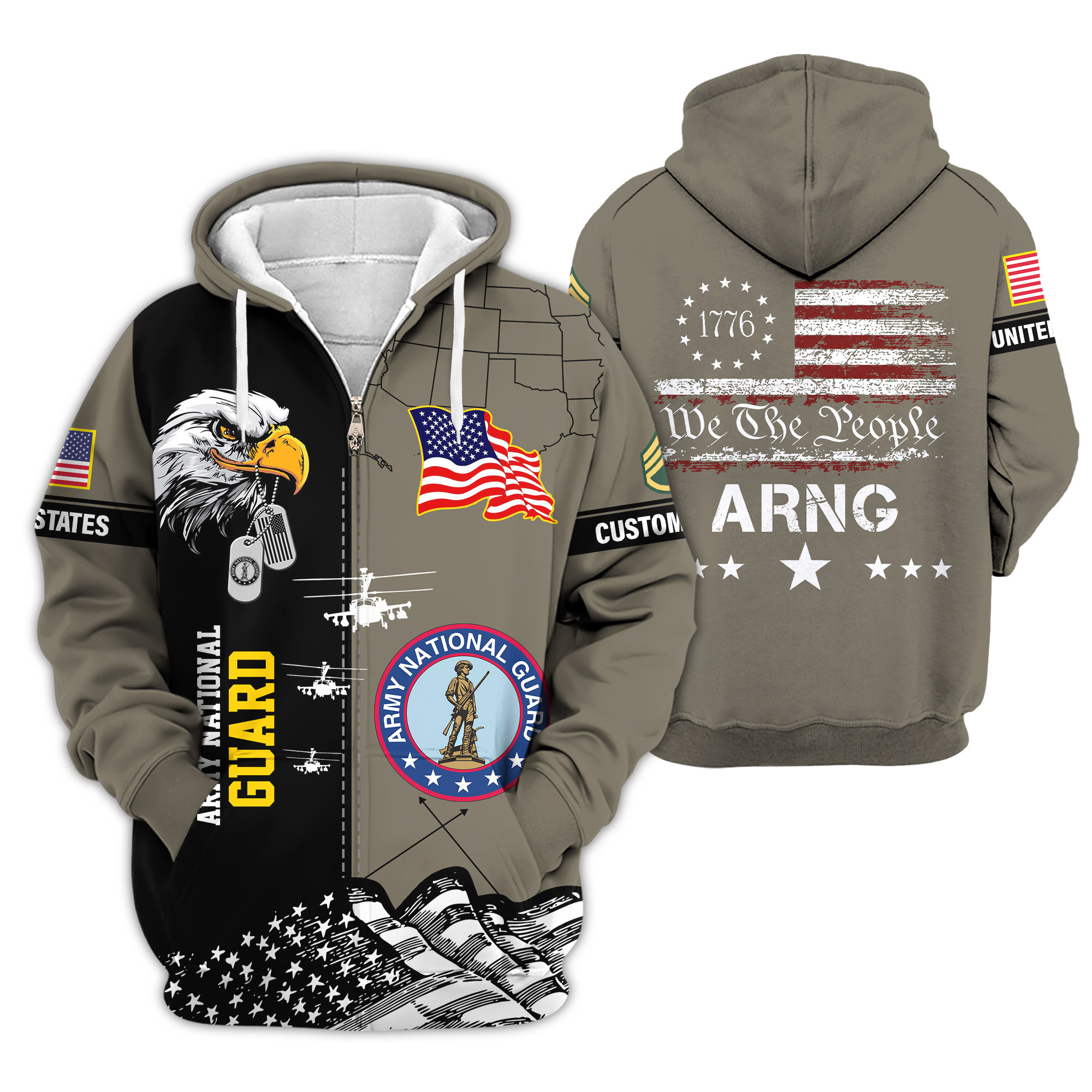Premium Custom Army National Guard Zip Up Hoodie VPVC609068, Gifts For Army National Guard Veteran, Gifts For Veterans Day