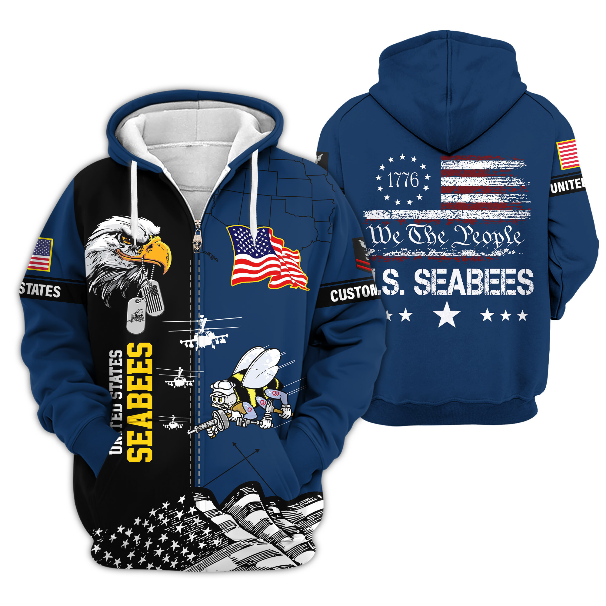 Premium Custom US Seabees Zip Up Hoodie VPVC609069, Gifts For Seabees Veteran, Gifts For Veterans Day