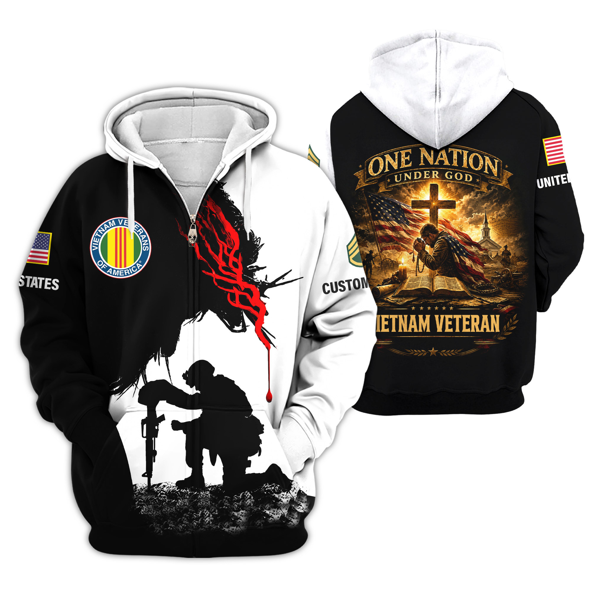 Premium Custom Vietnam Veteran Zip Up Hoodie VPVC609076, Gifts For Vietnam Veteran, Gifts For Veterans Day
