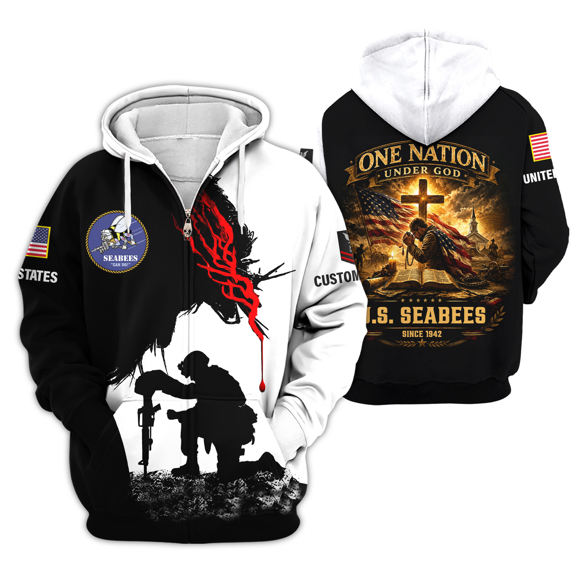 Premium Custom US Seabees Zip Up Hoodie VPVC609079, Gifts For Seabees Veteran, Gifts For Veterans Day
