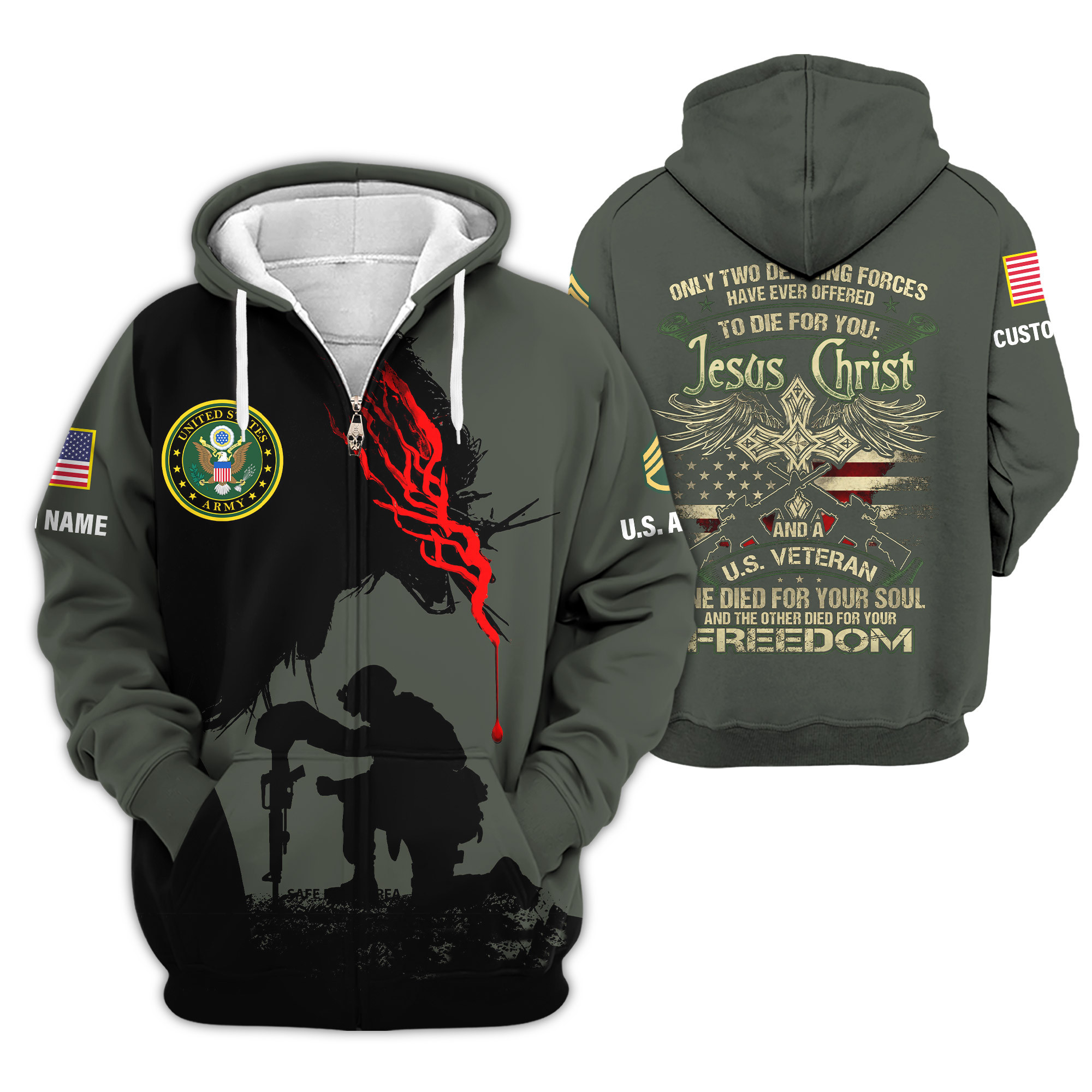 Premium Custom US Army Zip Up Hoodie VPVC609091, Gifts For Army Veteran, Gifts For Veterans Day