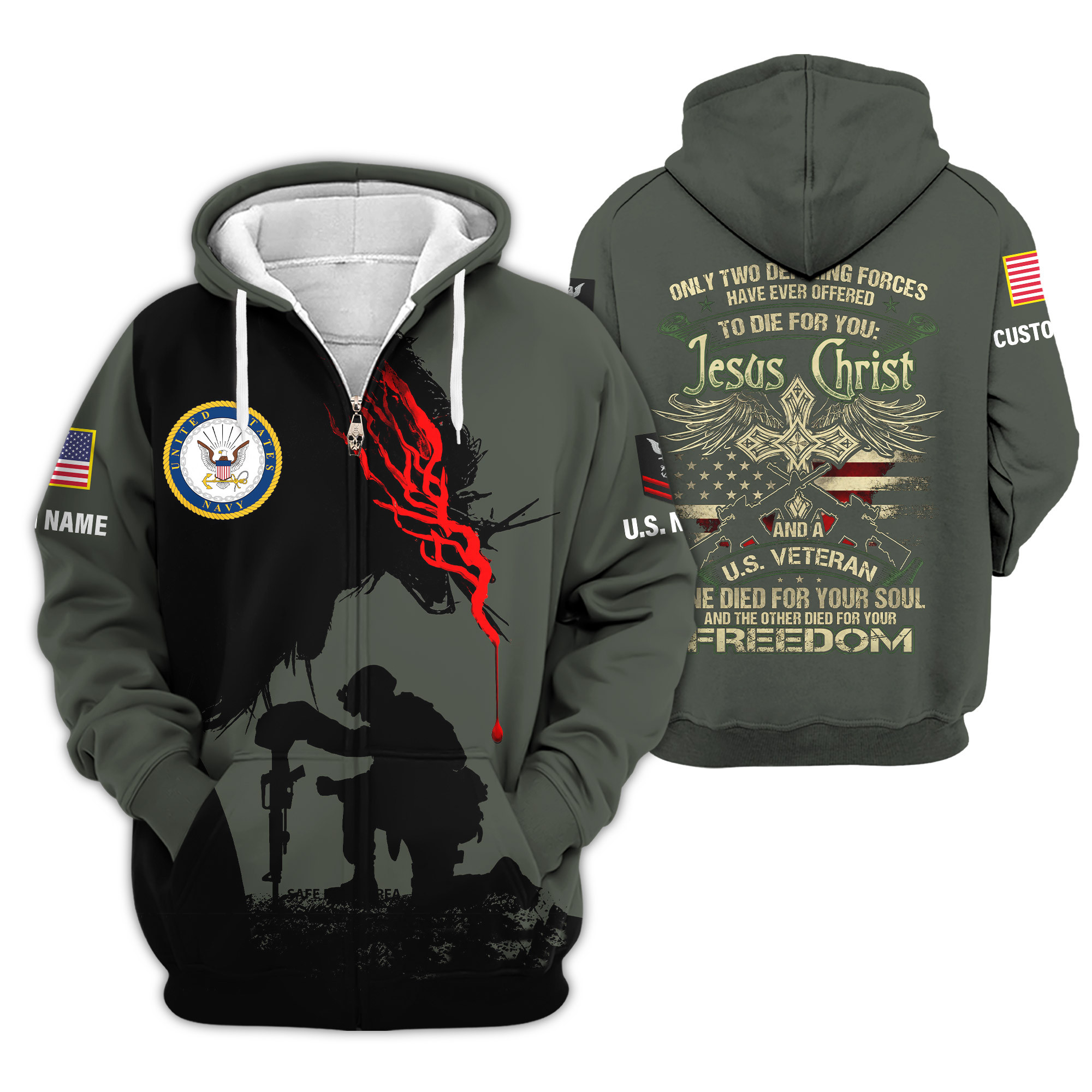 Premium Custom US Navy Zip Up Hoodie VPVC609092, Gifts For Navy Veteran, Gifts For Veterans Day