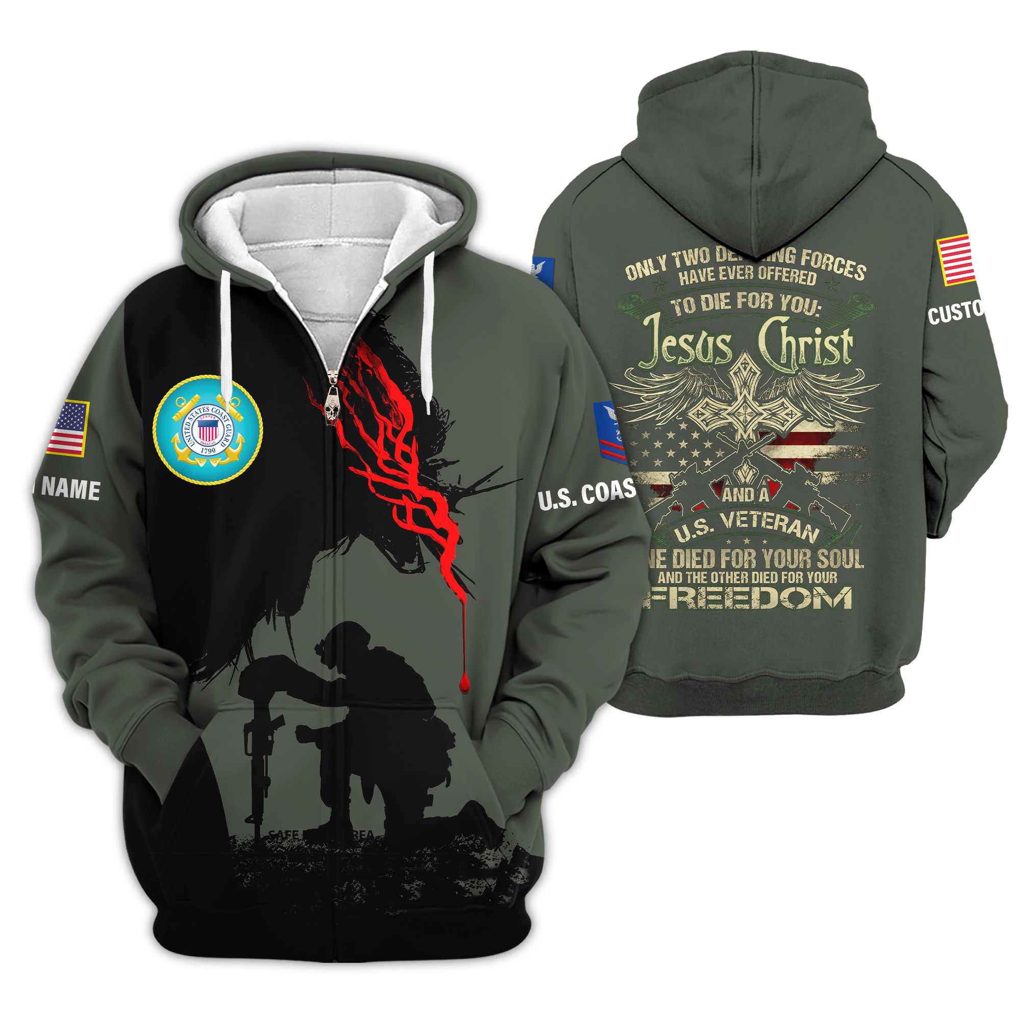 Premium Custom USCG Zip Up Hoodie VPVC609095, Gifts For Coast Guard Veteran, Gifts For Veterans Day