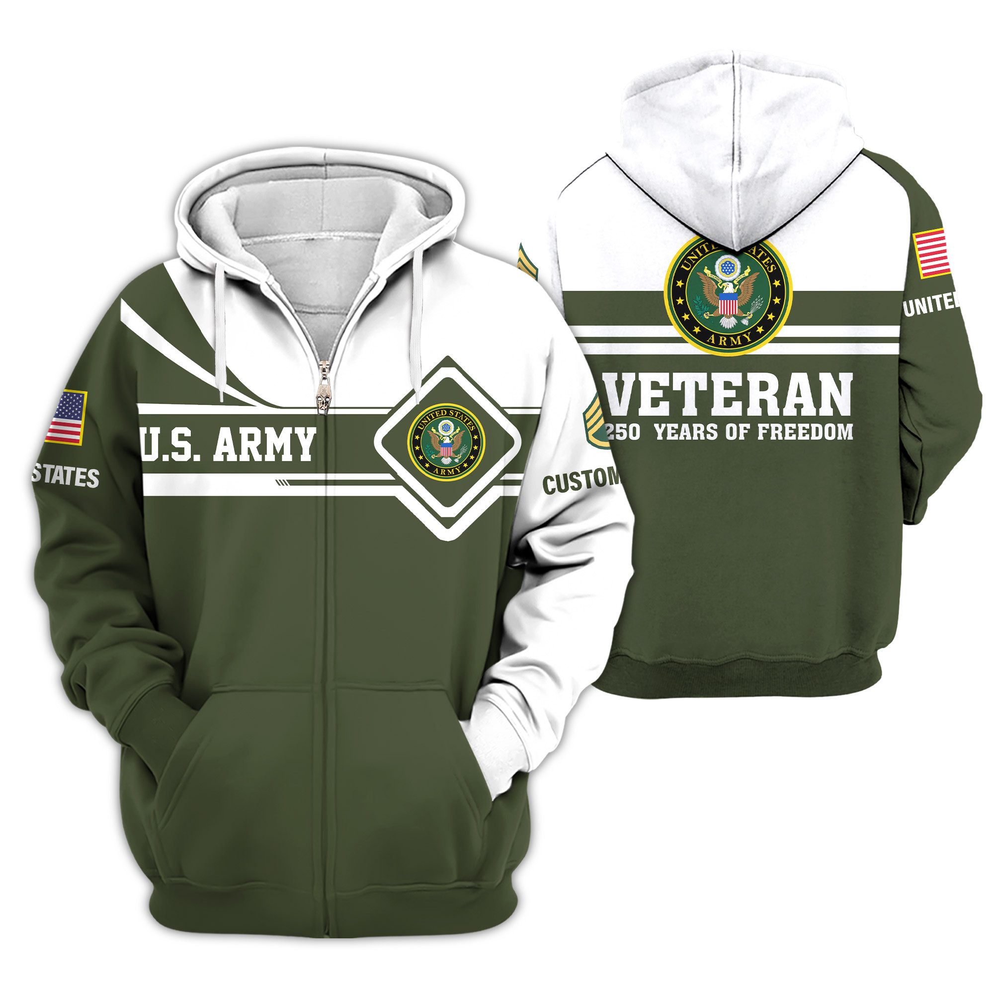 Premium Custom US Army Zip Up Hoodie VPVC609101, Gifts For Army Veteran, Gifts For Veterans Day
