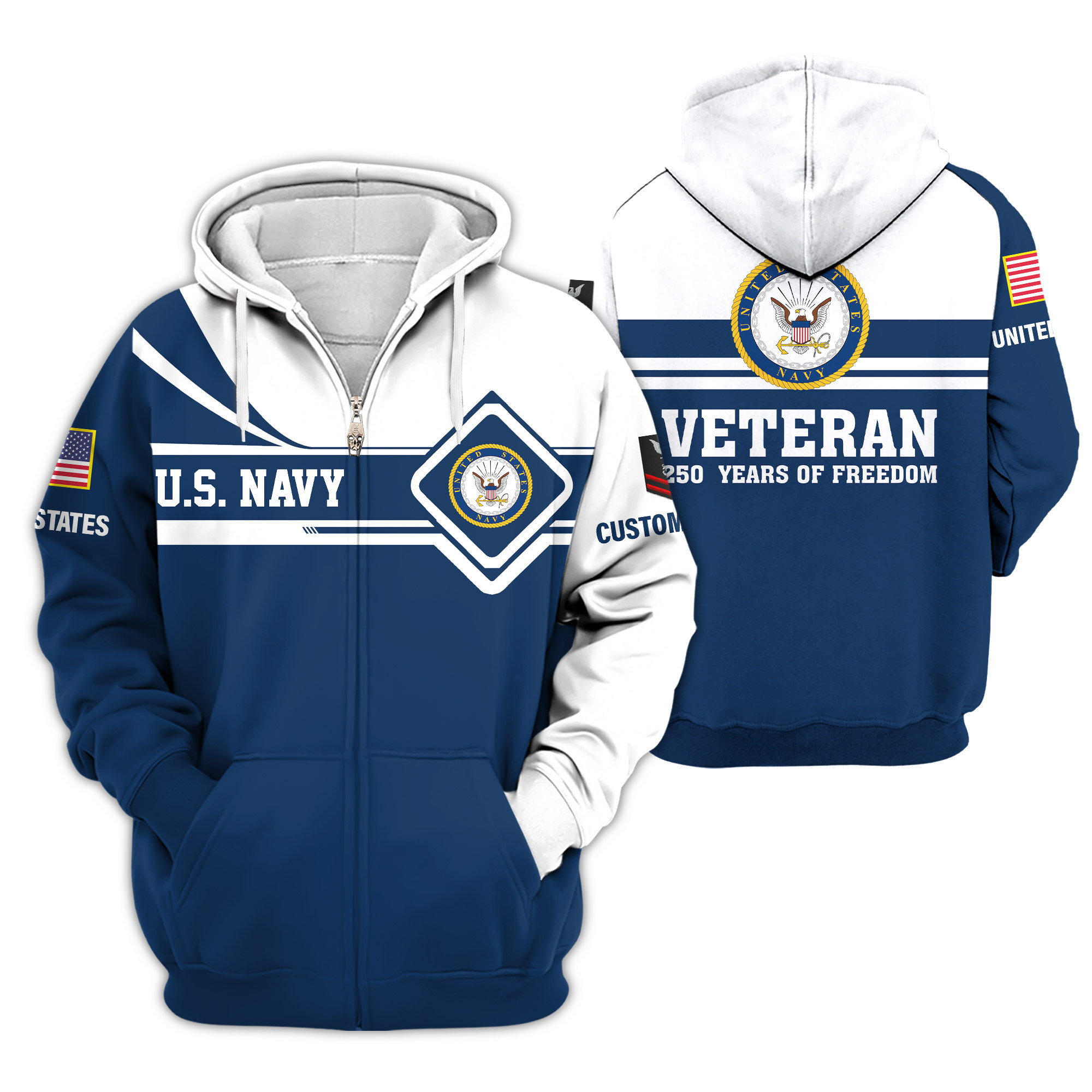 Premium Custom US Navy Zip Up Hoodie VPVC609102, Gifts For Navy Veteran, Gifts For Veterans Day
