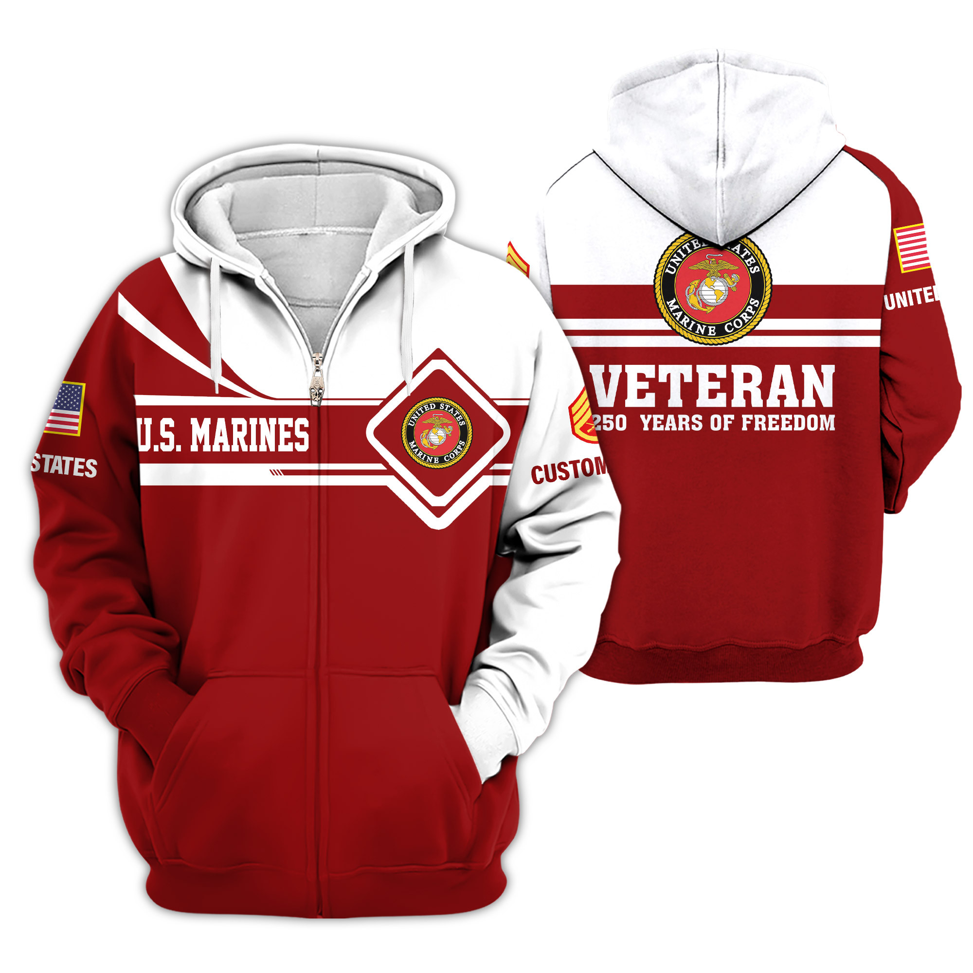 Premium Custom USMC Zip Up Hoodie VPVC609103, Gifts For Marine Veteran, Gifts For Veterans Day