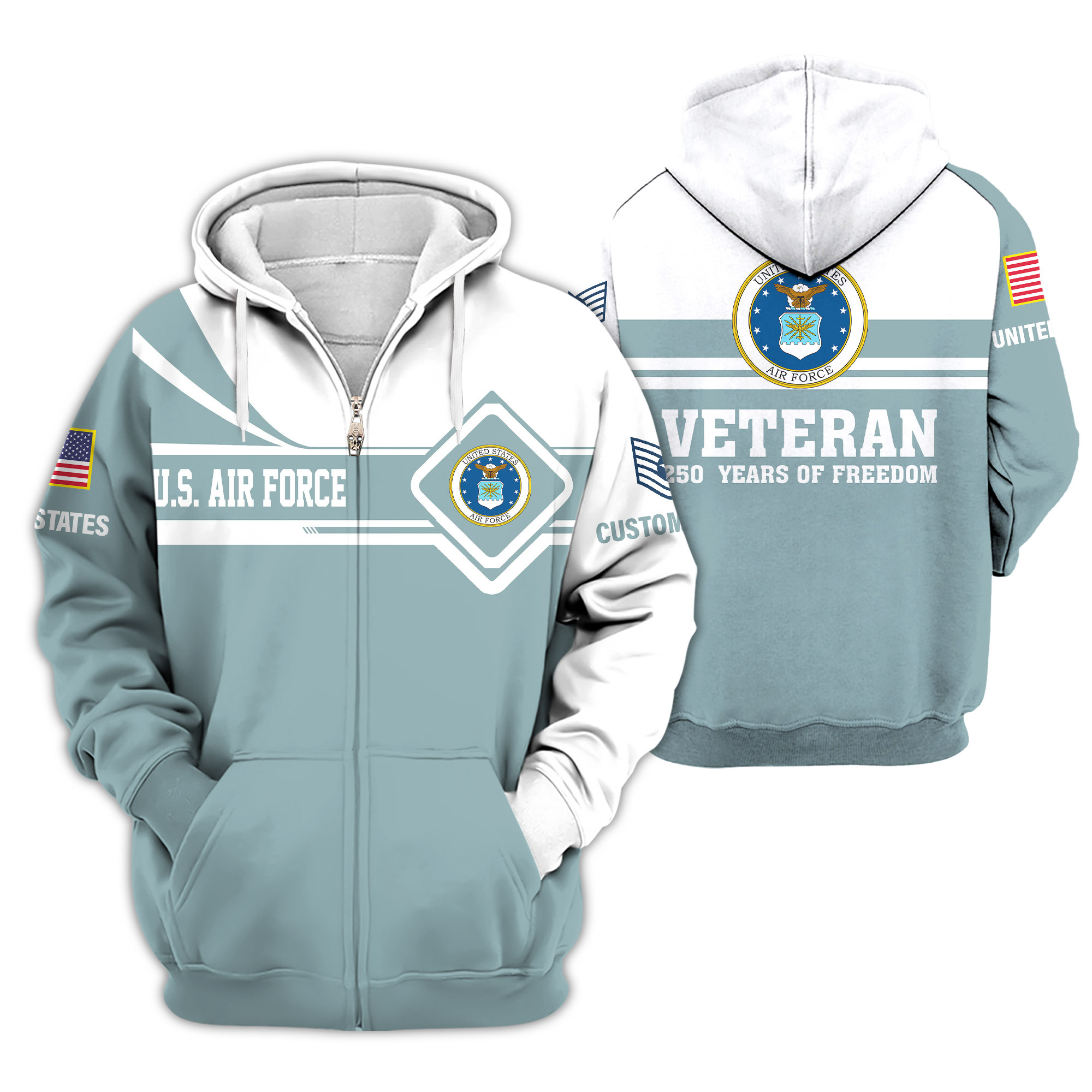 Premium Custom USAF Zip Up Hoodie VPVC609104, Gifts For Air Force Veteran, Gifts For Veterans Day
