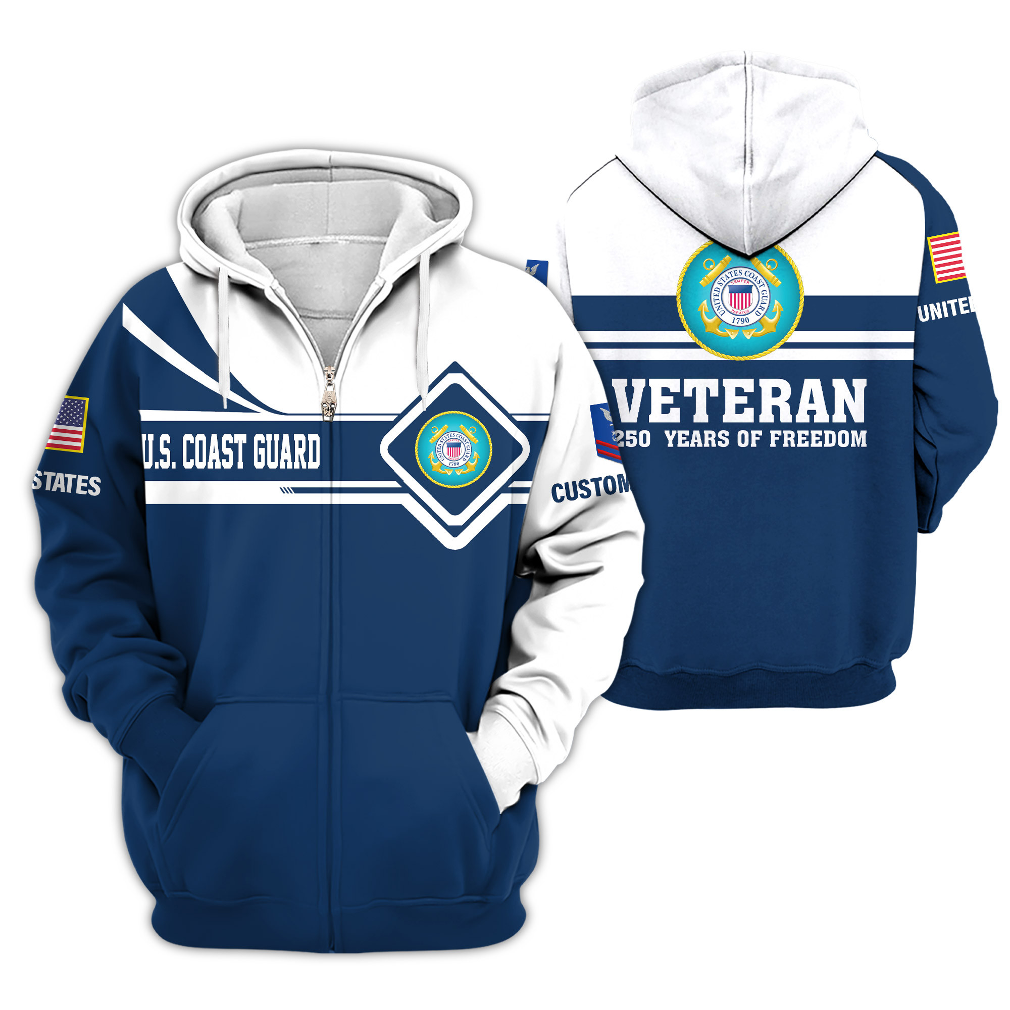 Premium Custom USCG Zip Up Hoodie VPVC609105, Gifts For Coast Guard Veteran, Gifts For Veterans Day