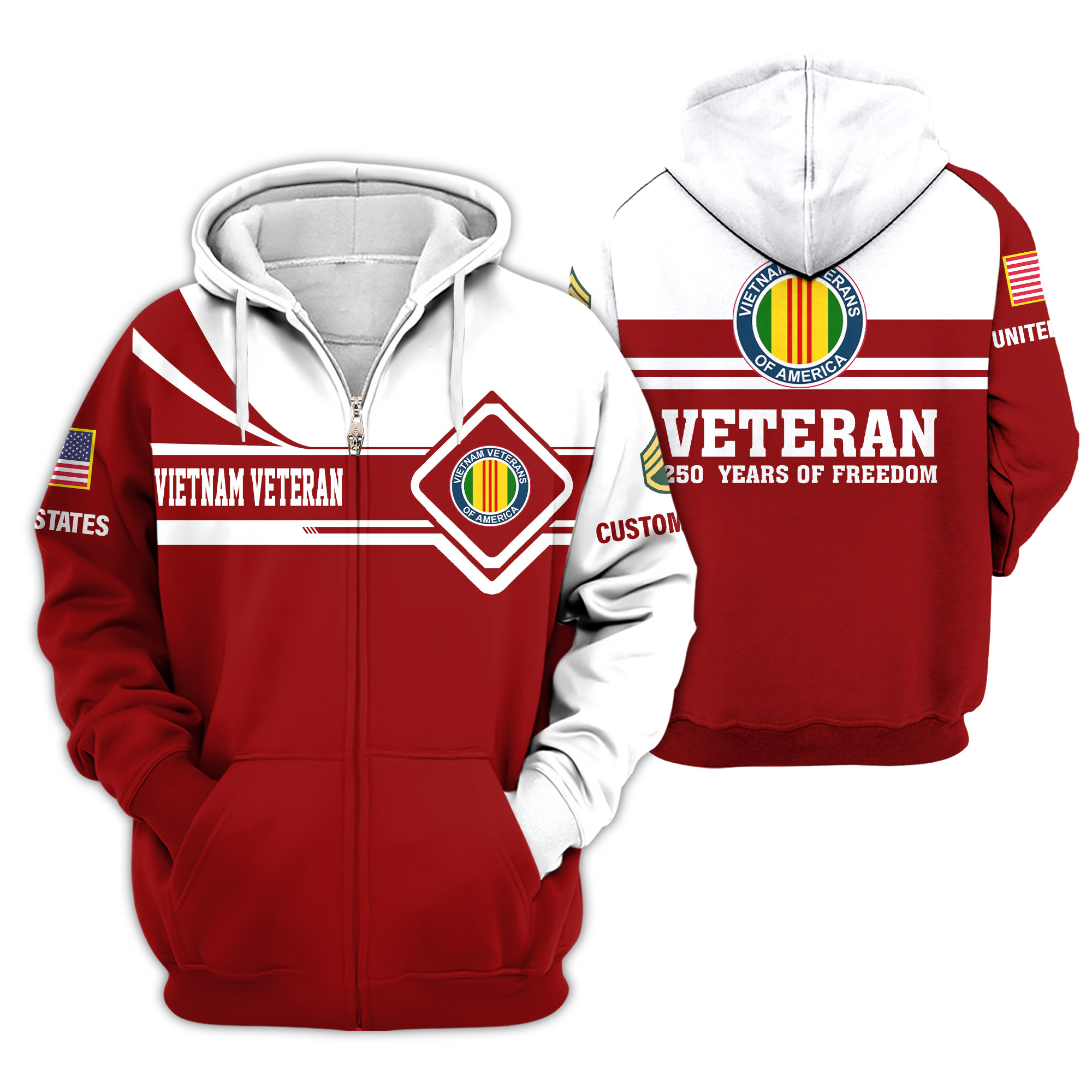 Premium Custom Vietnam Veteran Zip Up Hoodie VPVC609106, Gifts For Vietnam Veteran, Gifts For Veterans Day