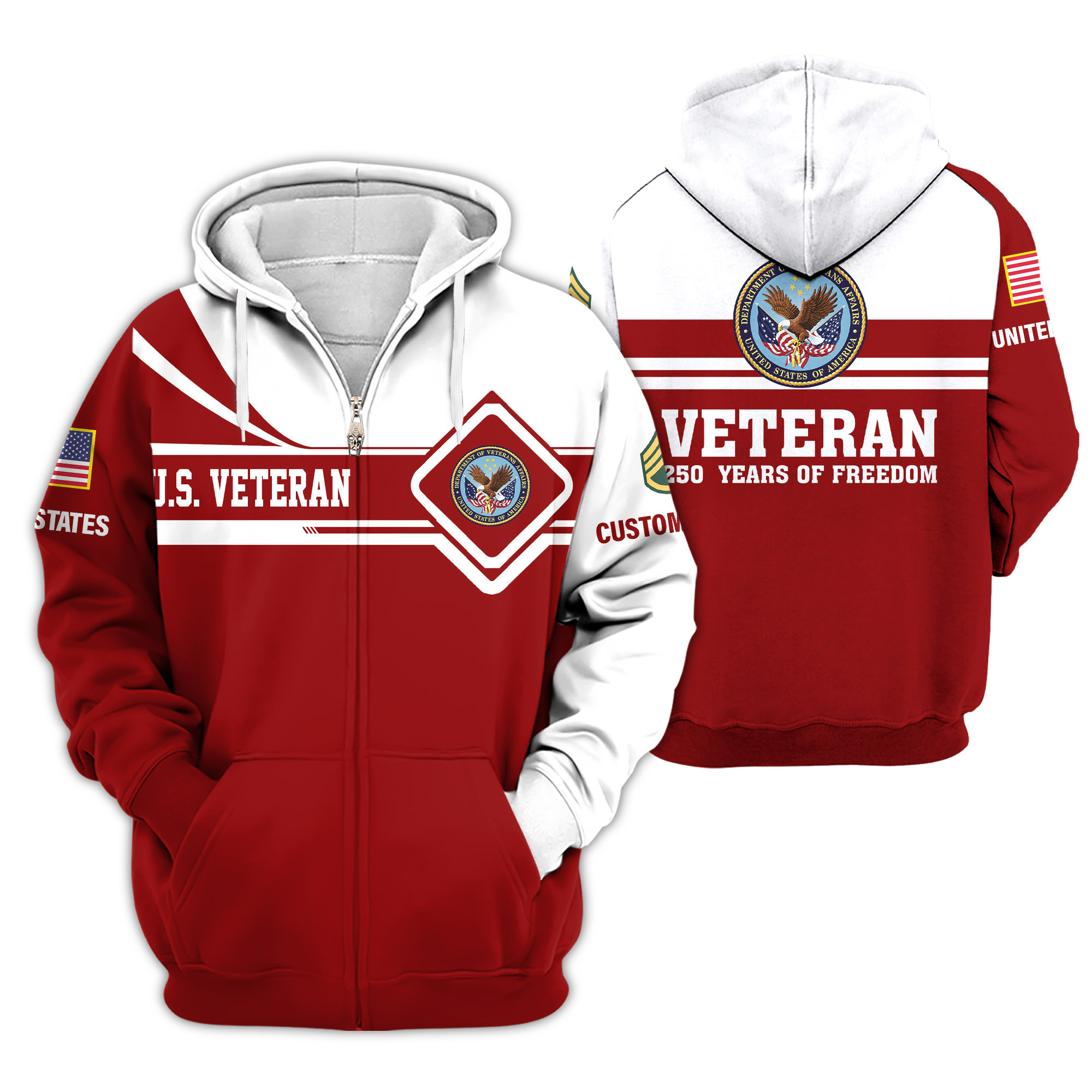 Premium Custom US Veteran Zip Up Hoodie VPVC609107, Gifts For US Veteran, Gifts For Veterans Day